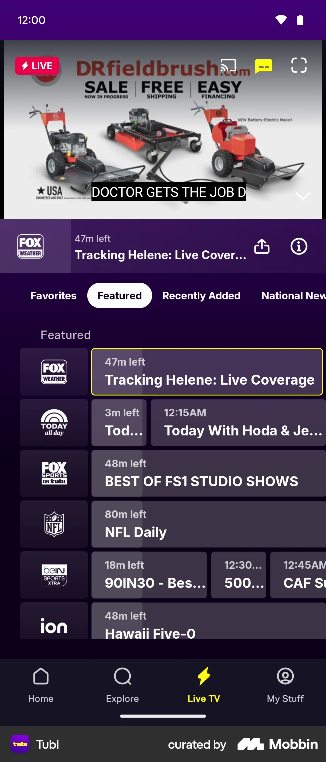 Tubi Android TV Show & Movie Detail screen