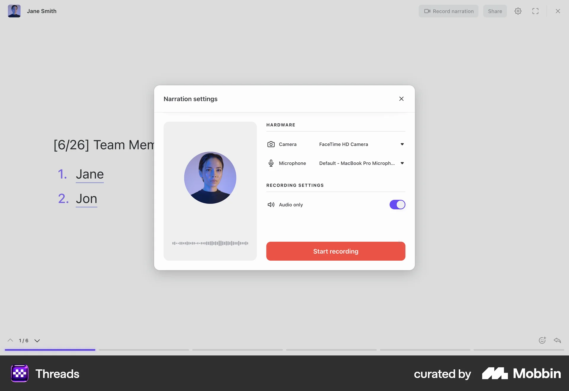Threads Web Audio & Video Recorder screen