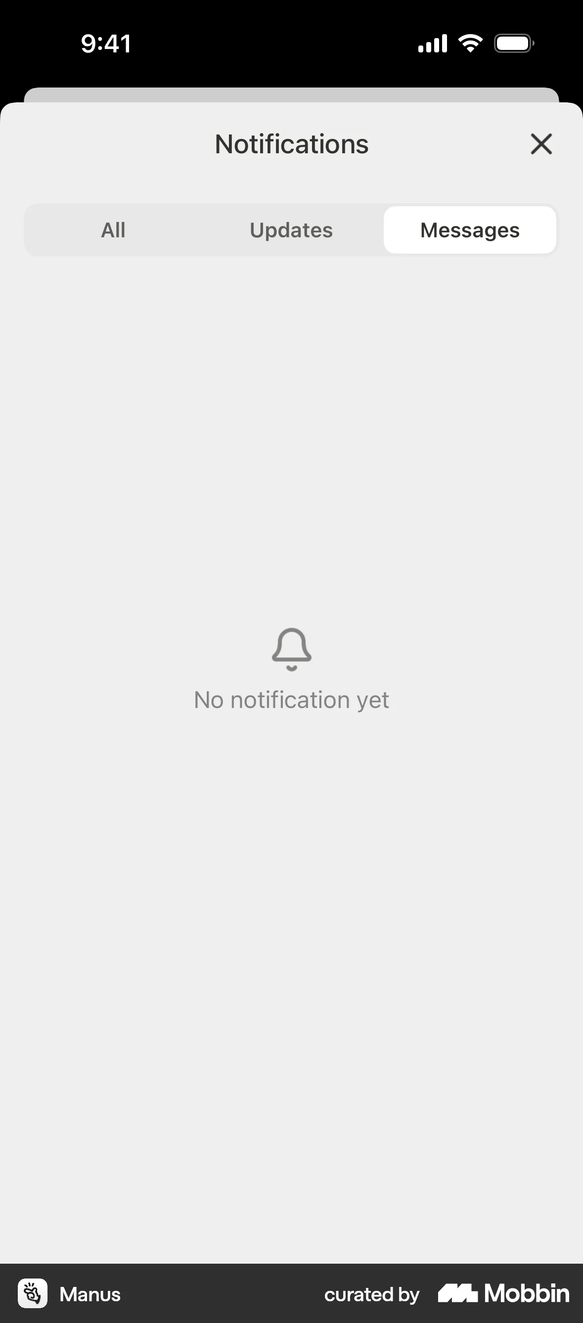 Manus iOS Empty State screen
