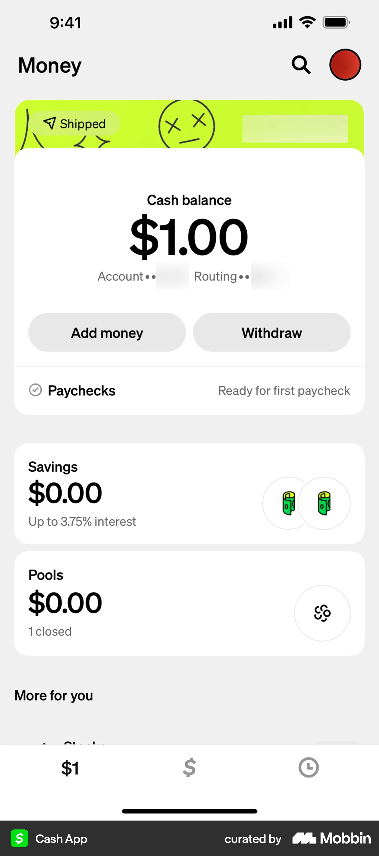 Cash App iOS Bank App Design screen