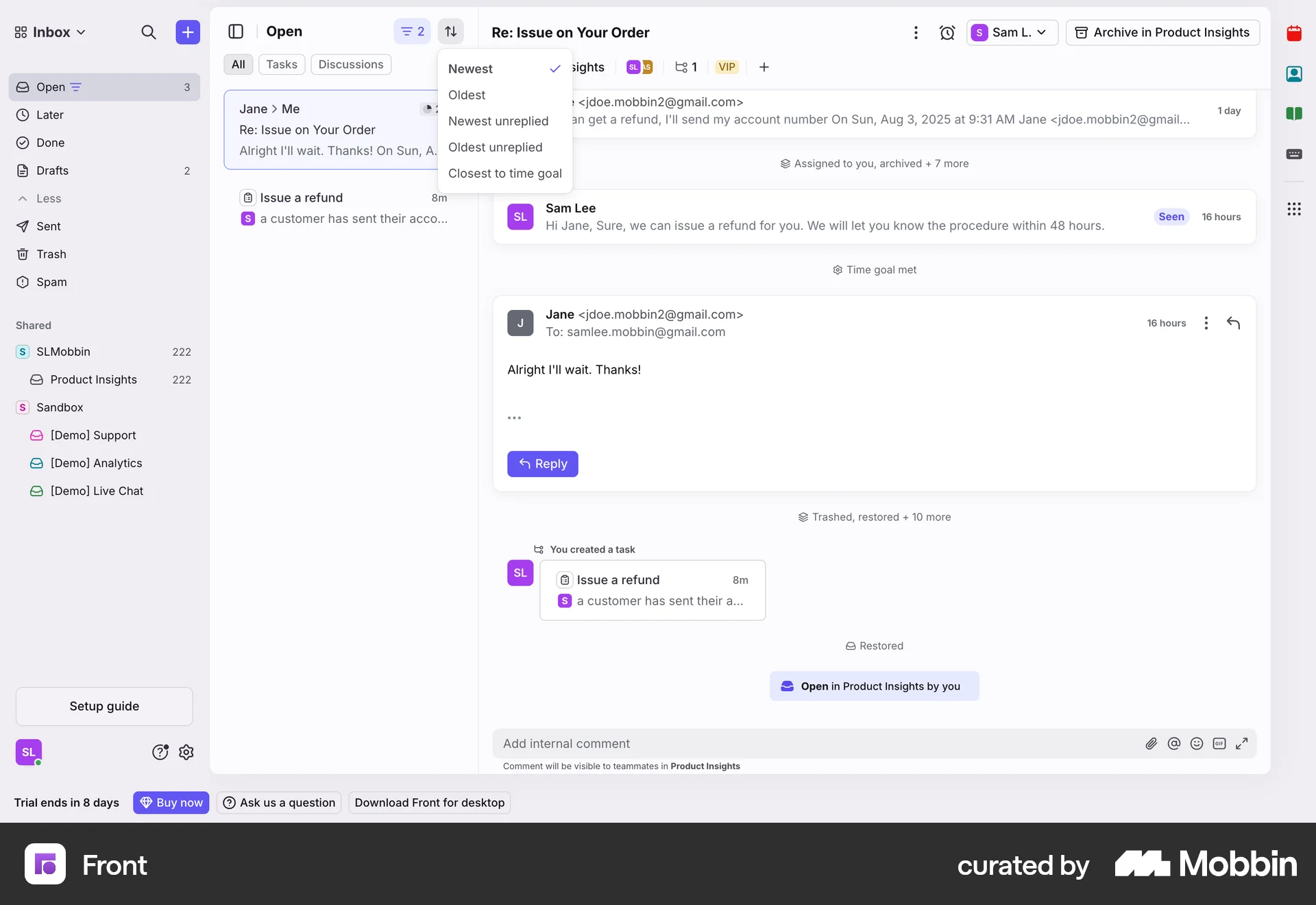 Front Web Filter & Sort screen