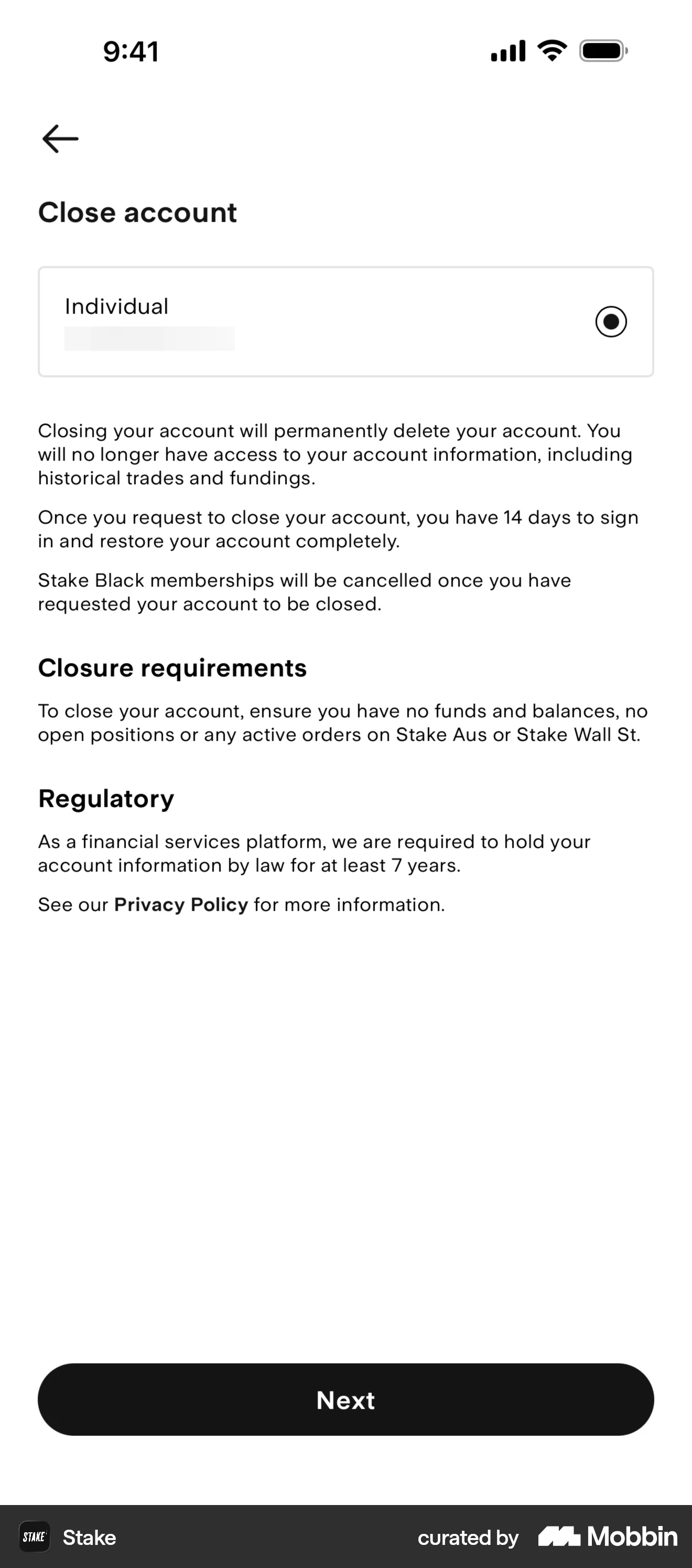 Stake iOS Confirmation screen