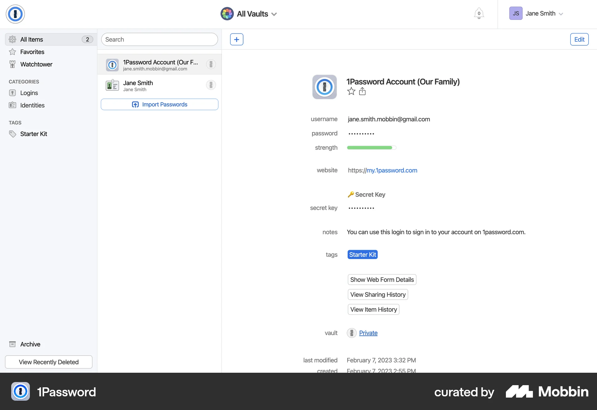 1Password Web Other Content screen