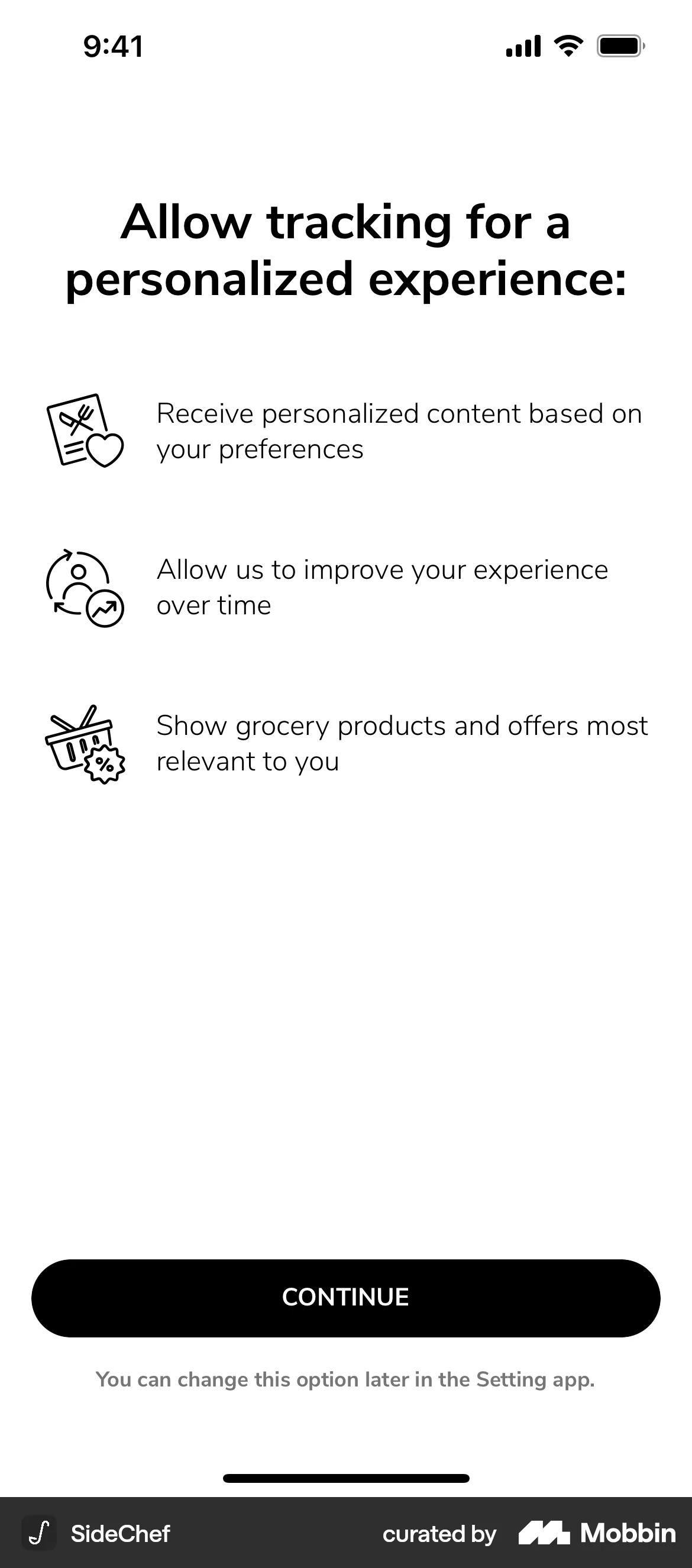 SideChef iOS Permission screen