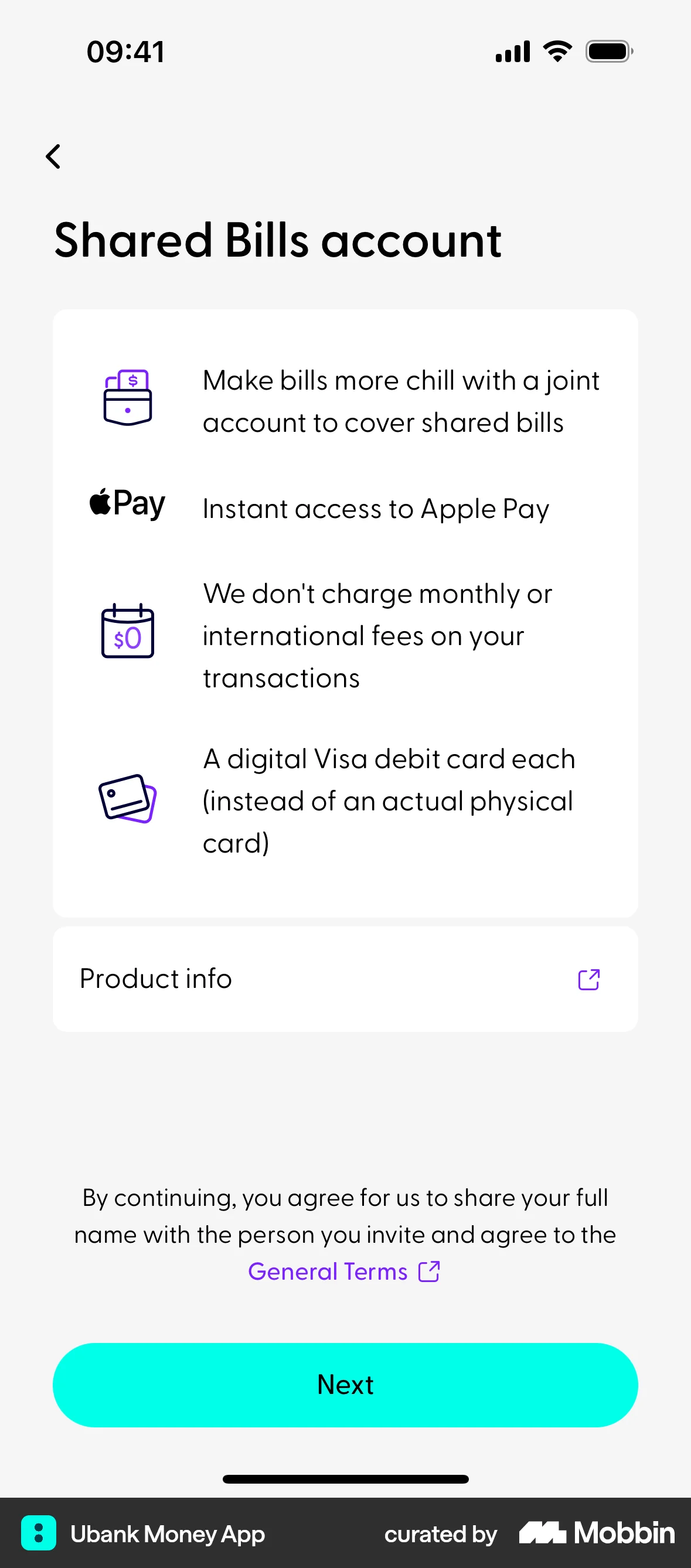Ubank Money App screen