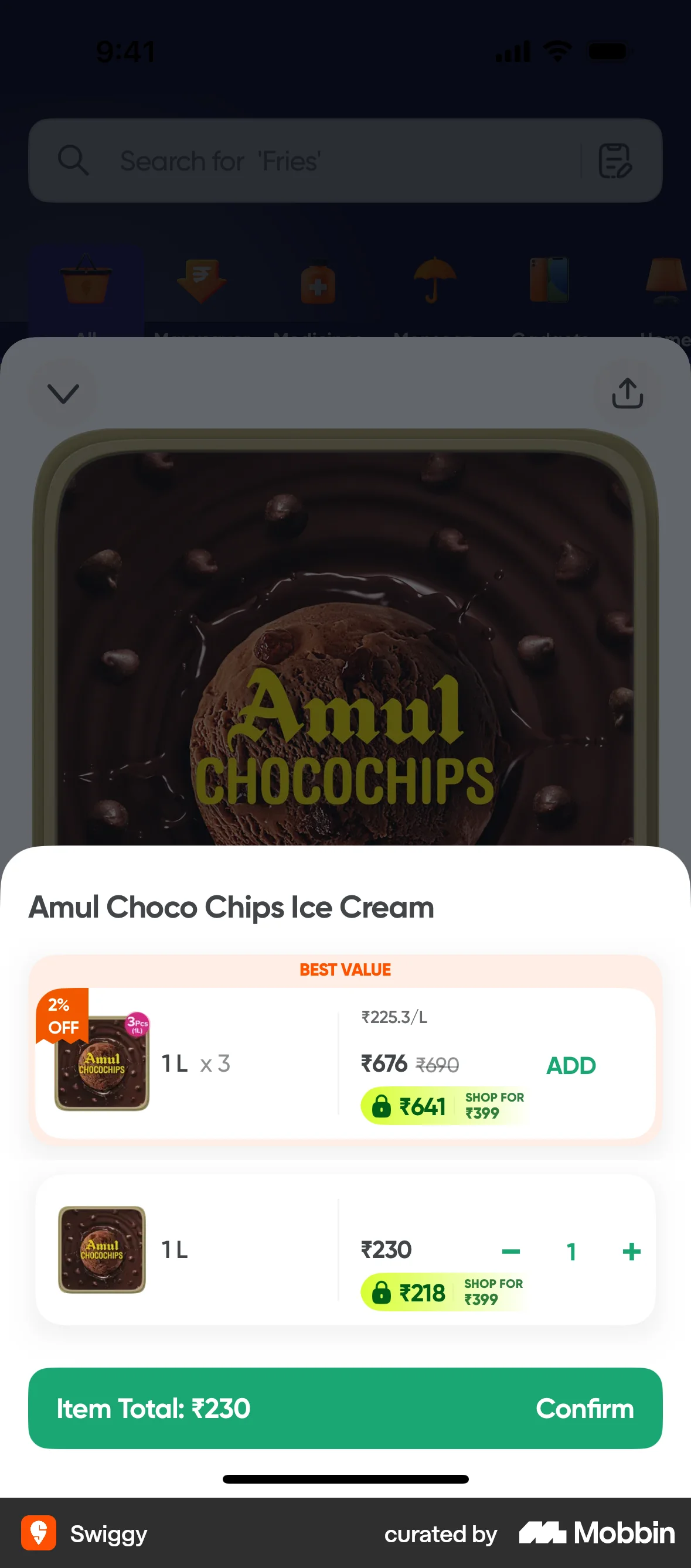 Swiggy iOS screen containing Stepper UI element