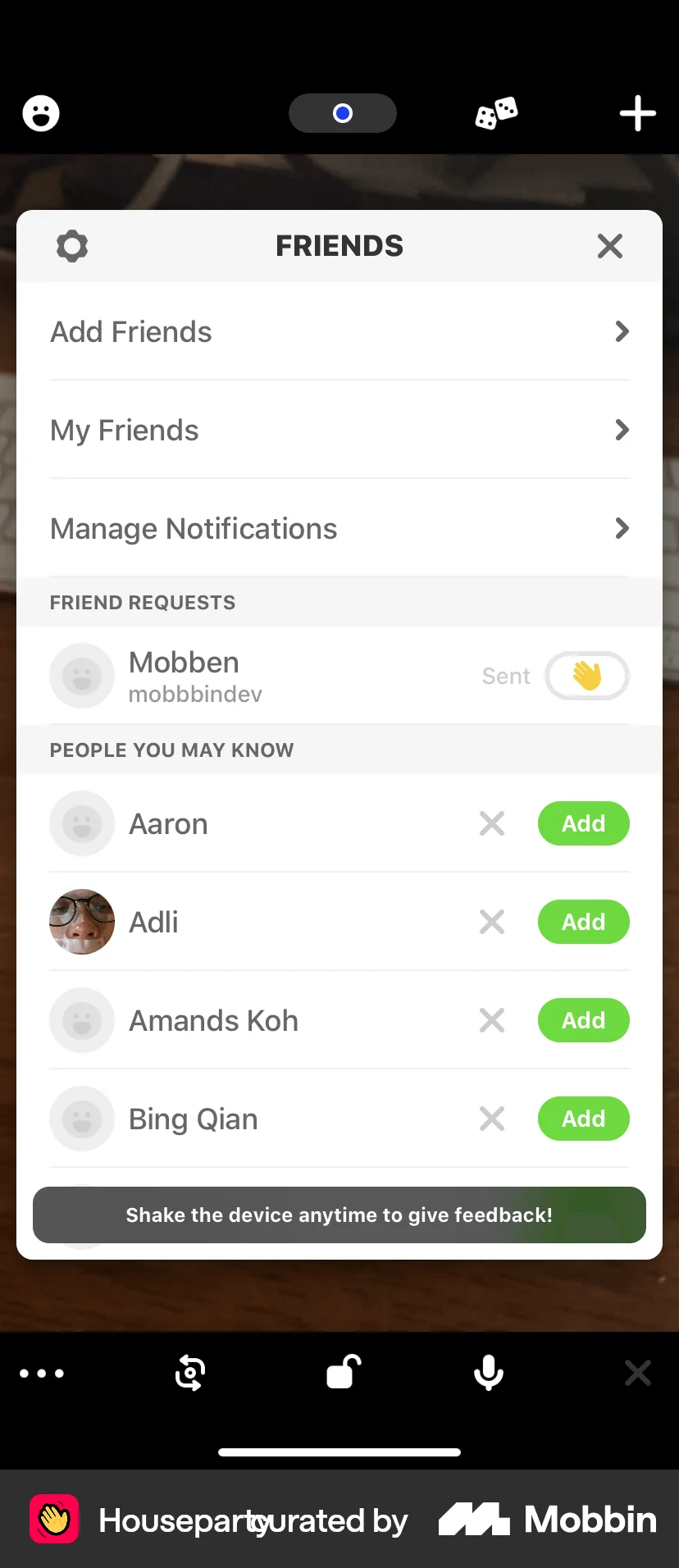 Houseparty iOS Invite & Refer Friends screen