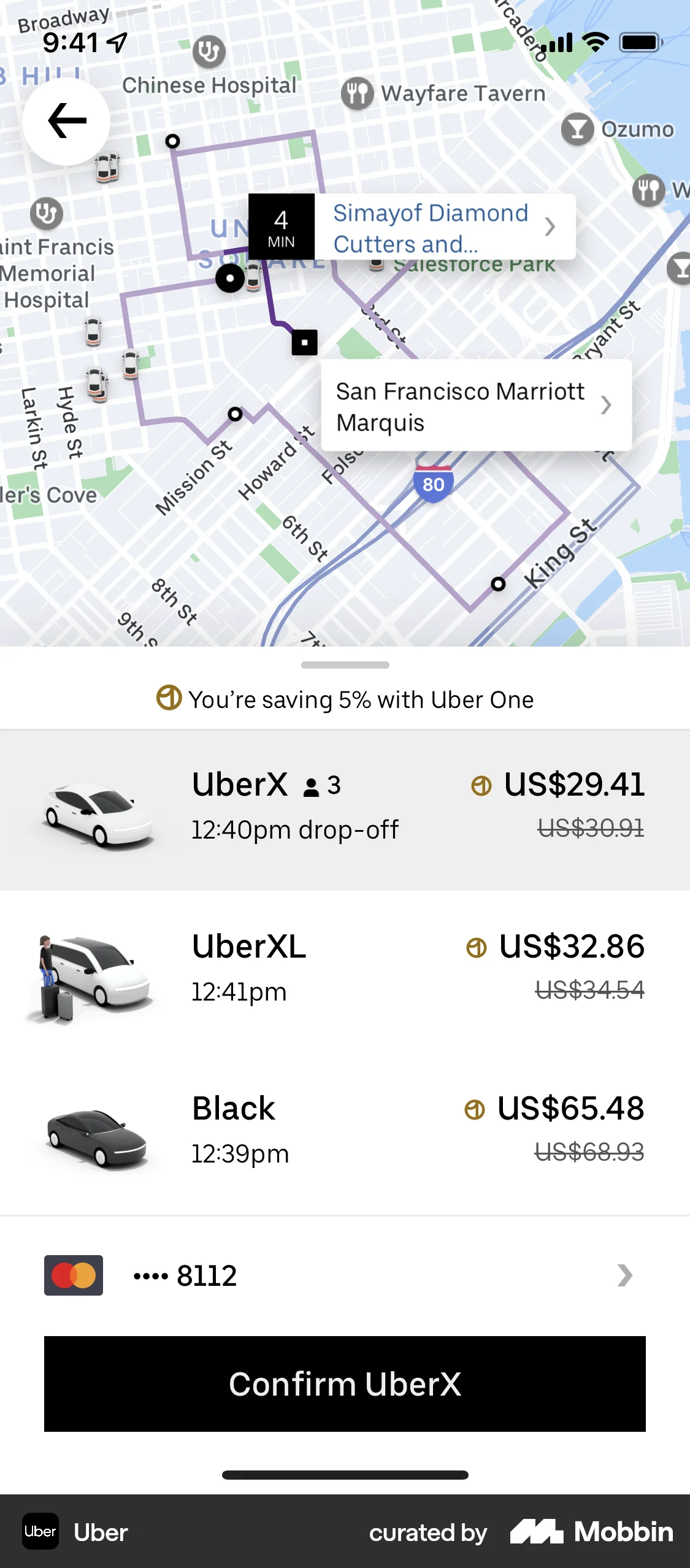Uber iOS Product Detail screen