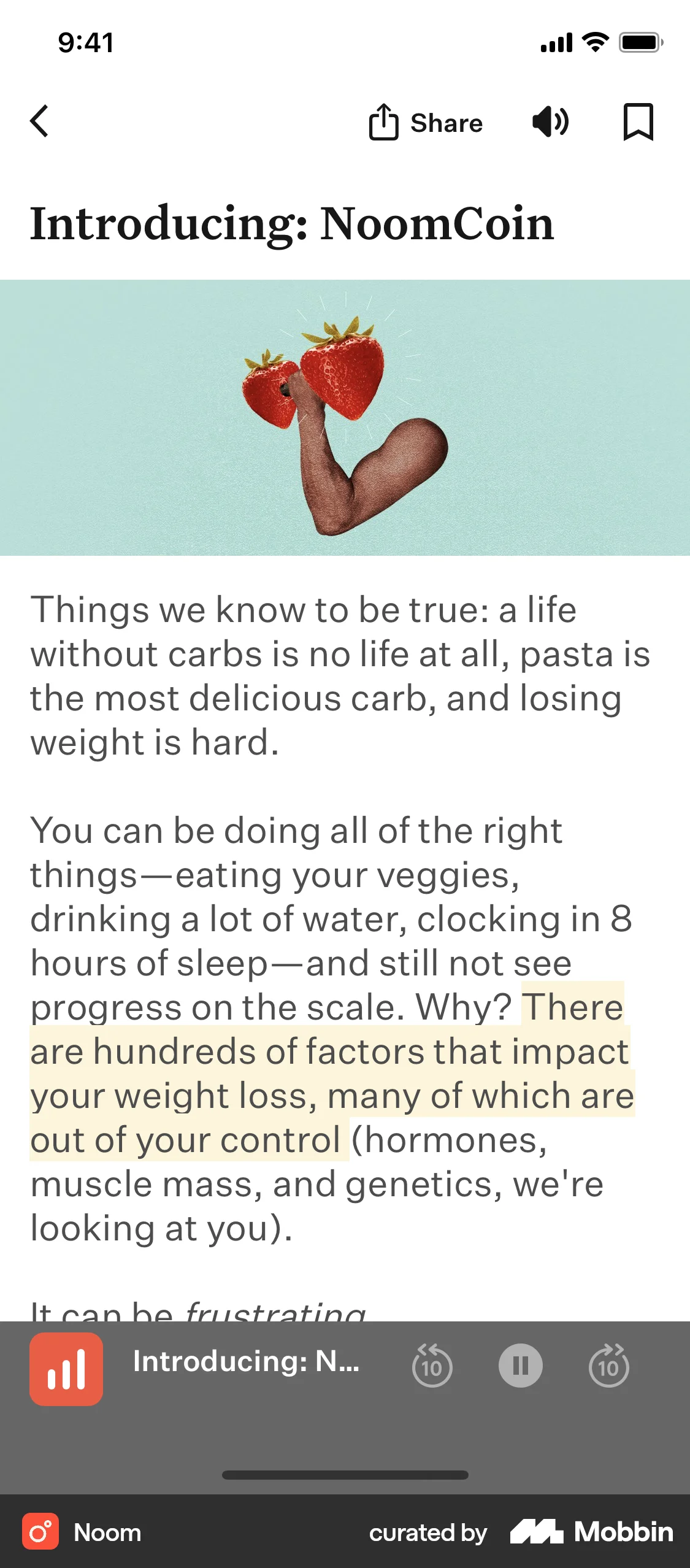 Noom iOS Audio Player screen