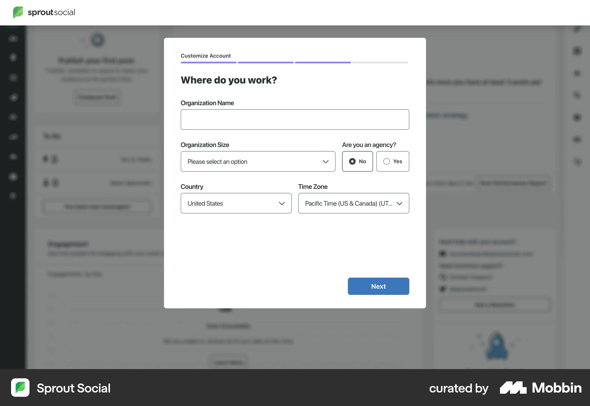 Sprout Social Web screen containing Radio Button UI element