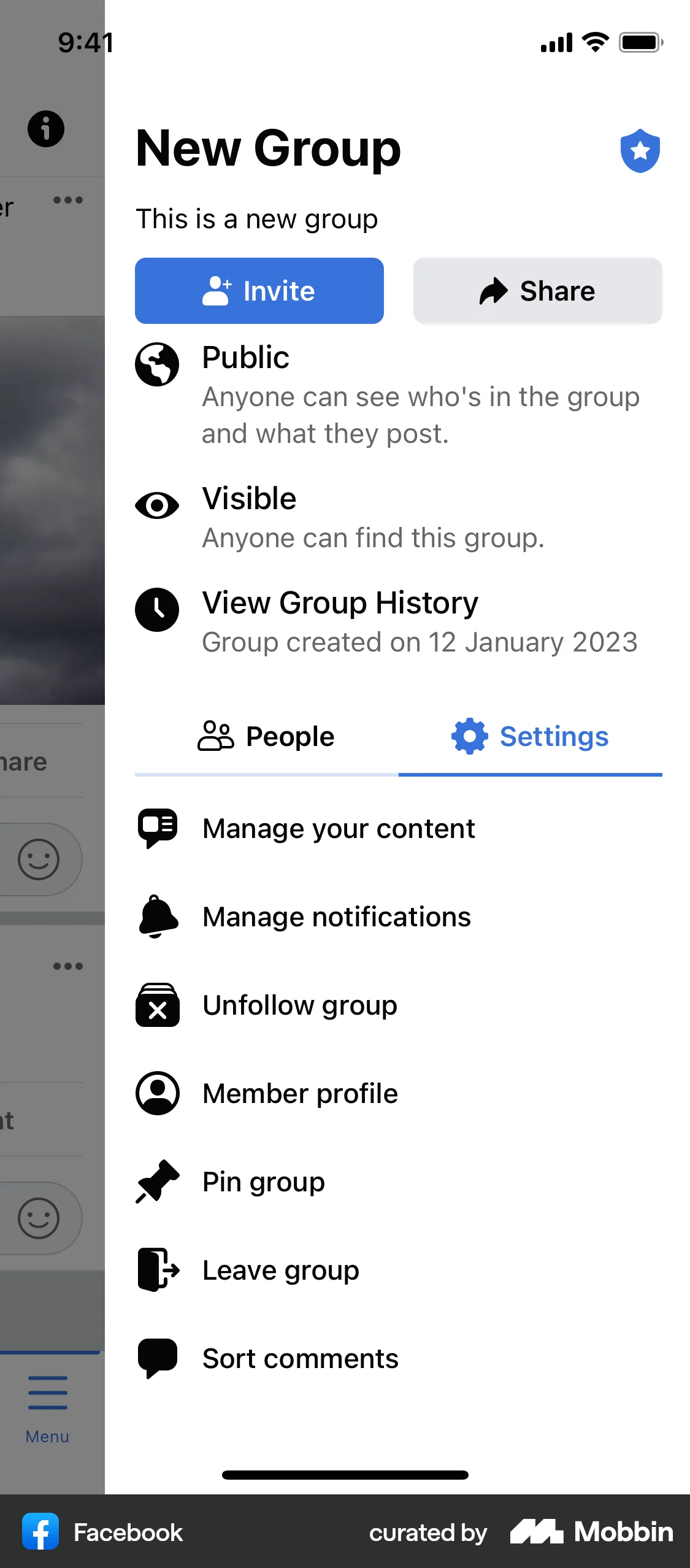 Facebook iOS screen containing Drawer UI element