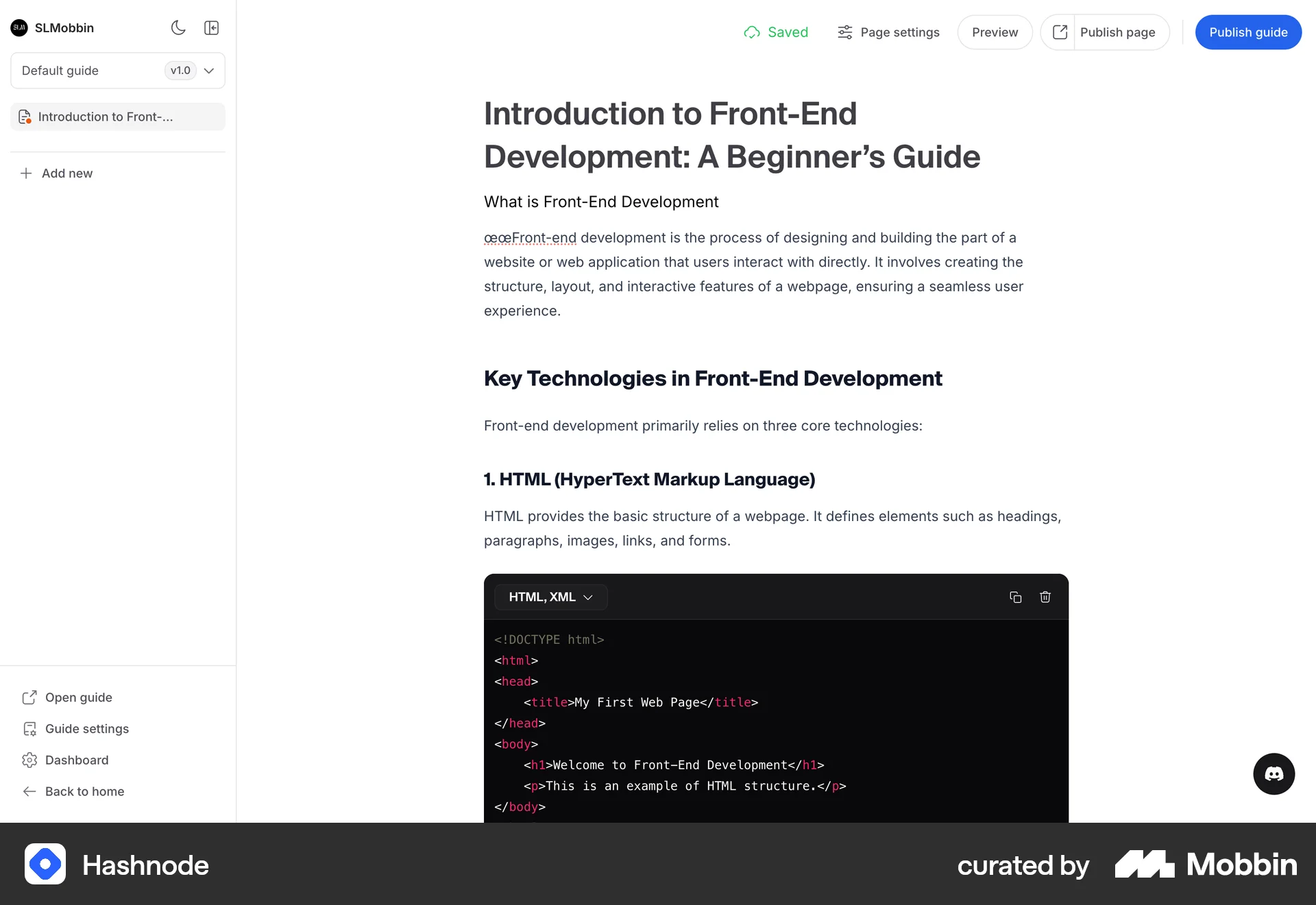Hashnode Web Note Detail screen