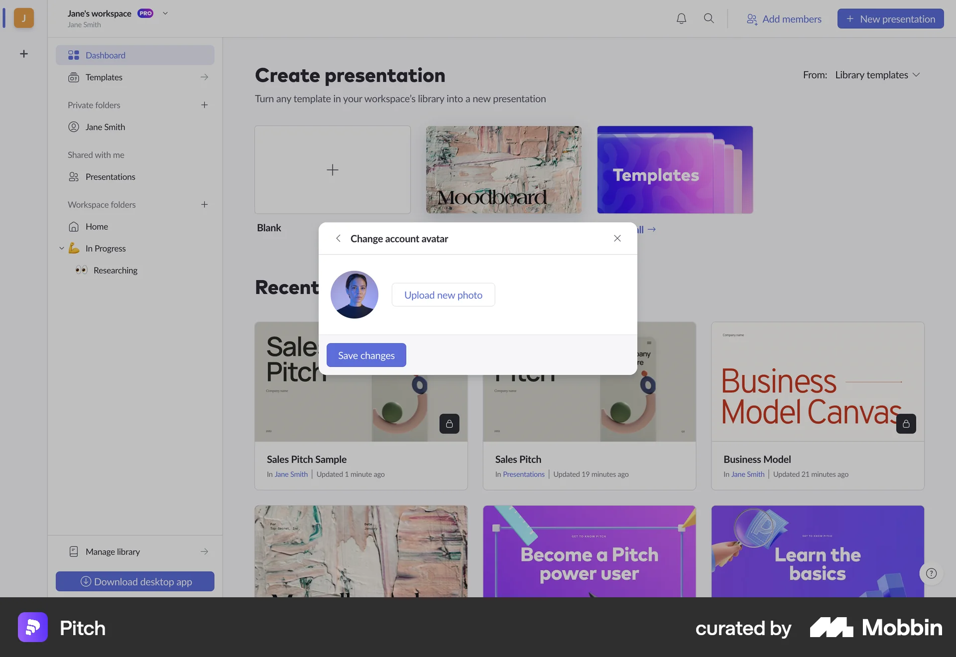 Pitch Web Upload & Download screen