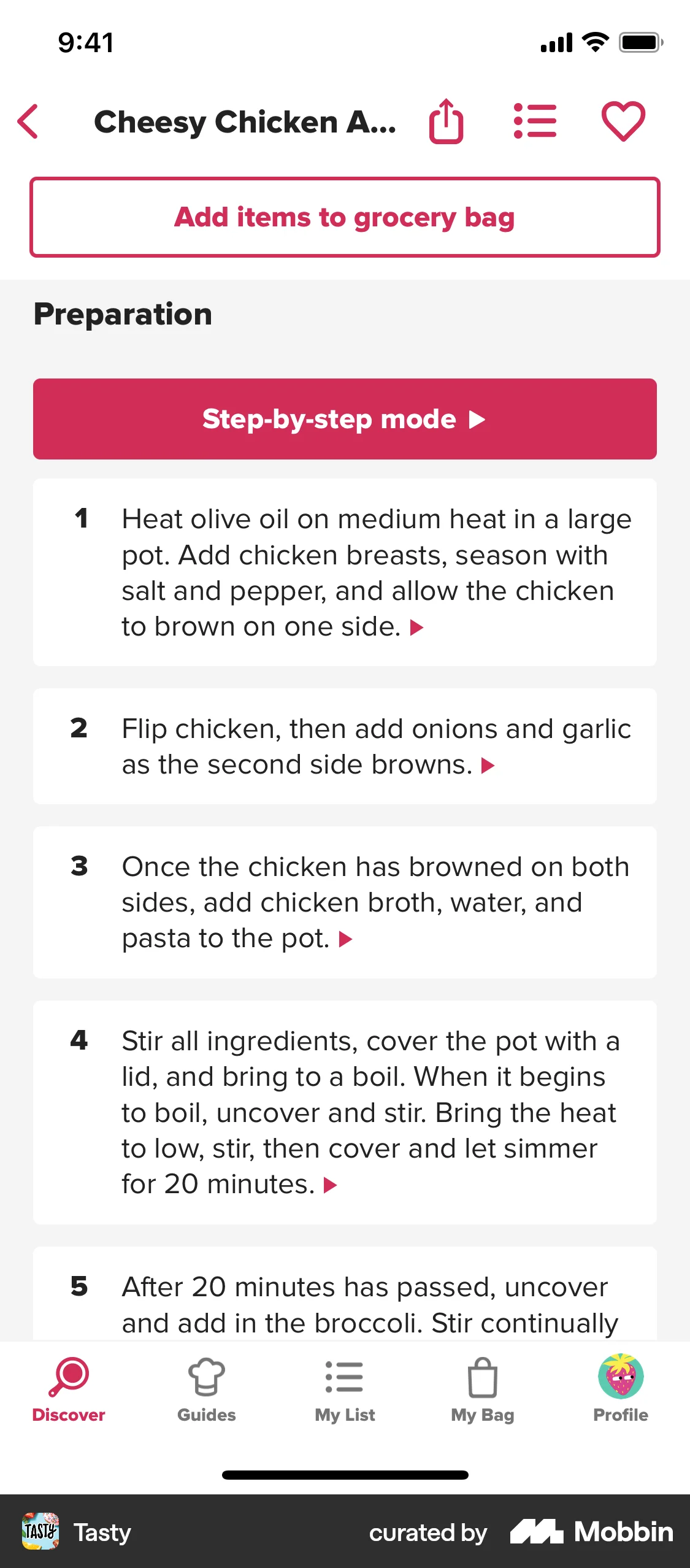 Tasty iOS Recipe Detail screen