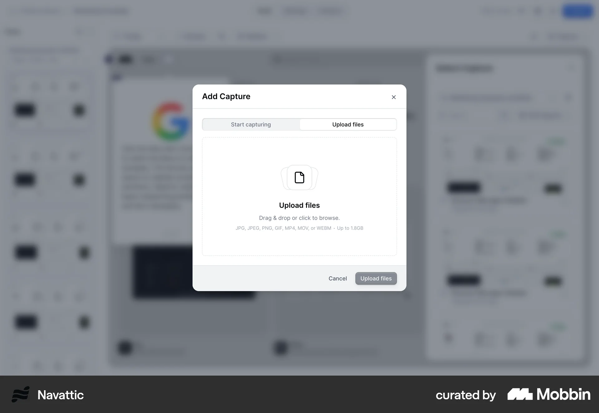 Navattic Web screen containing File Upload UI element