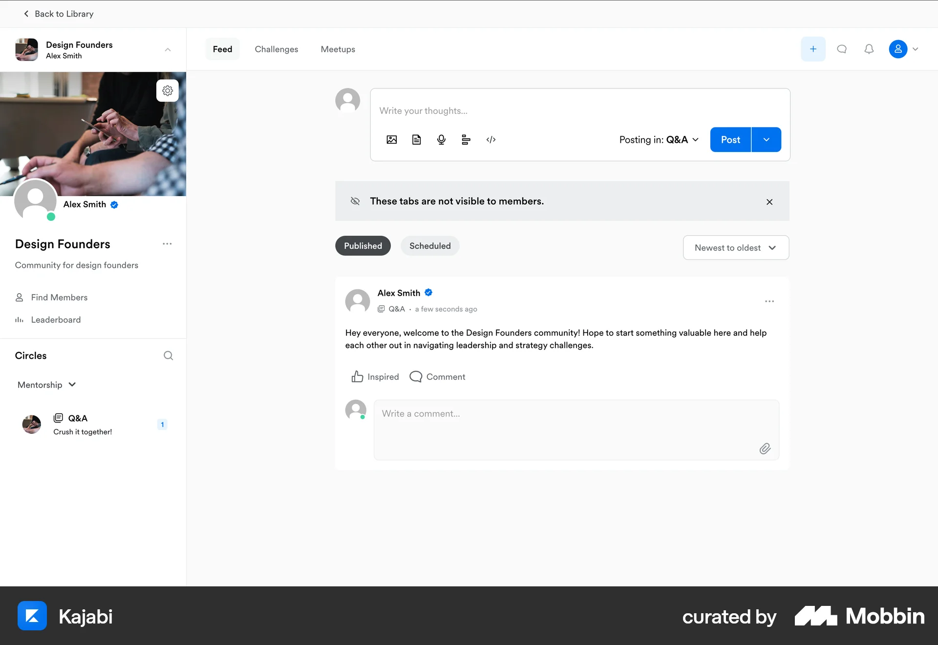 Kajabi Web Social Feed screen