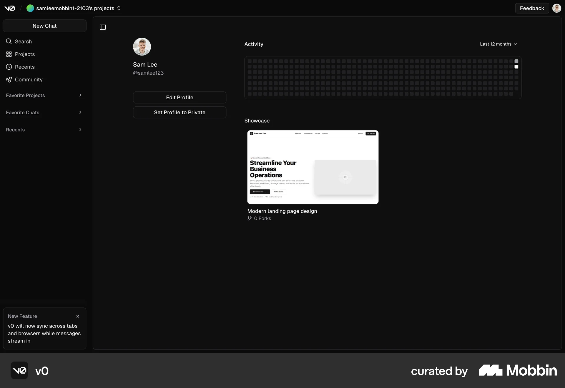 v0 Web Dark Mode screen