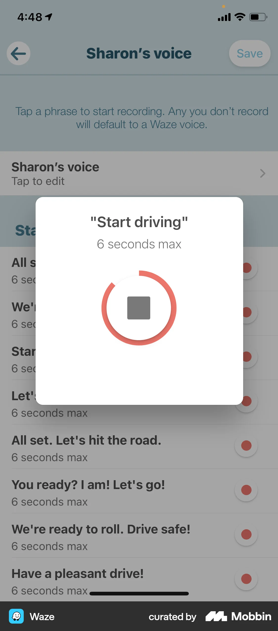 Waze iOS Audio & Video Recorder screen
