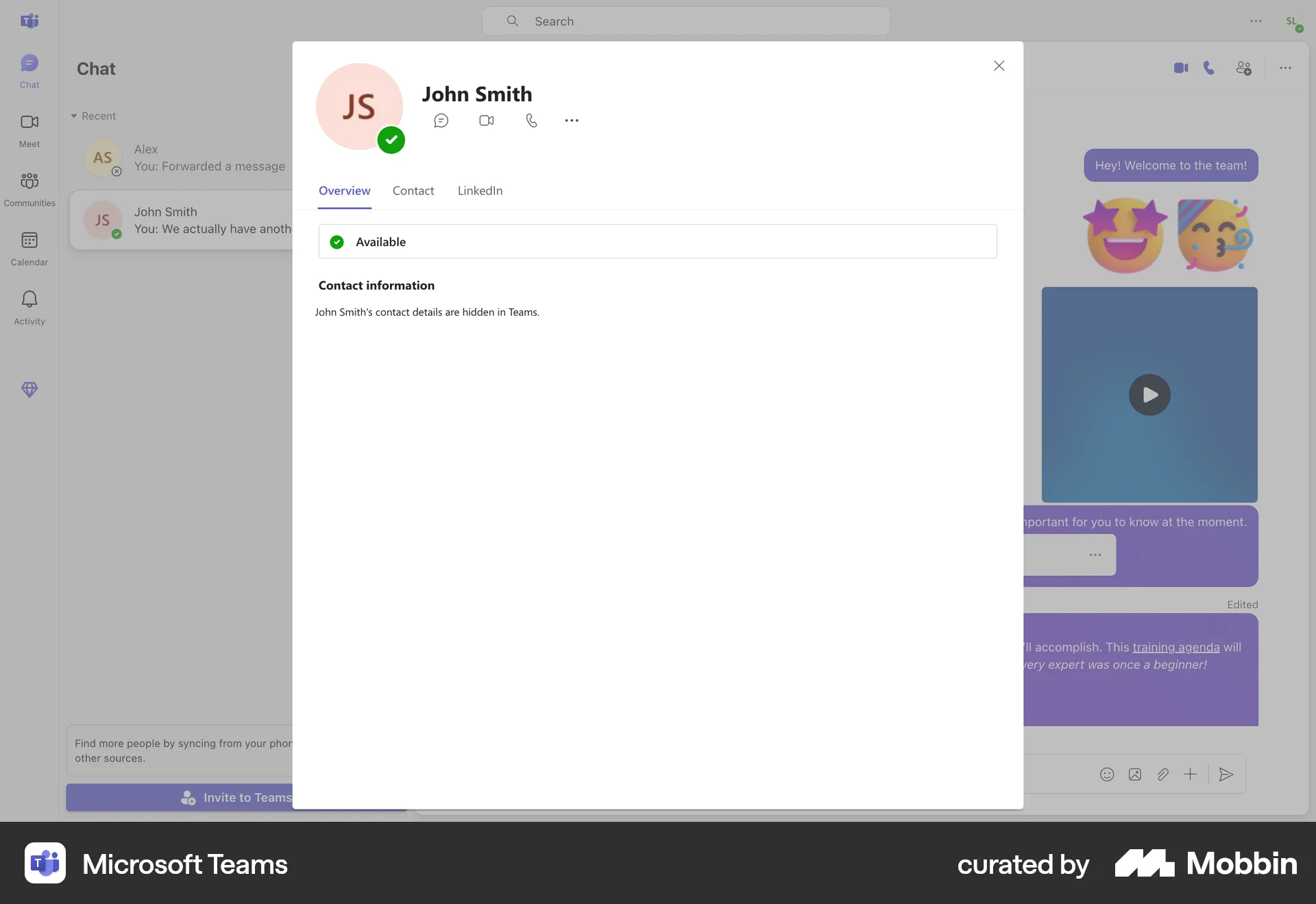 Microsoft Teams Web User / Group Profile screen
