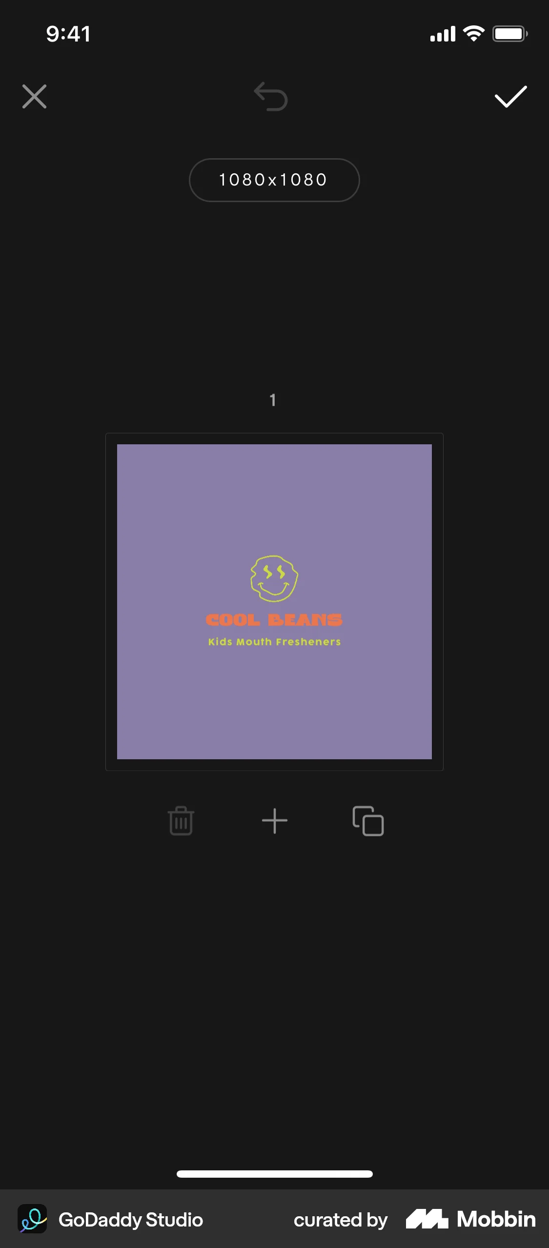 GoDaddy Studio iOS Media Editor screen