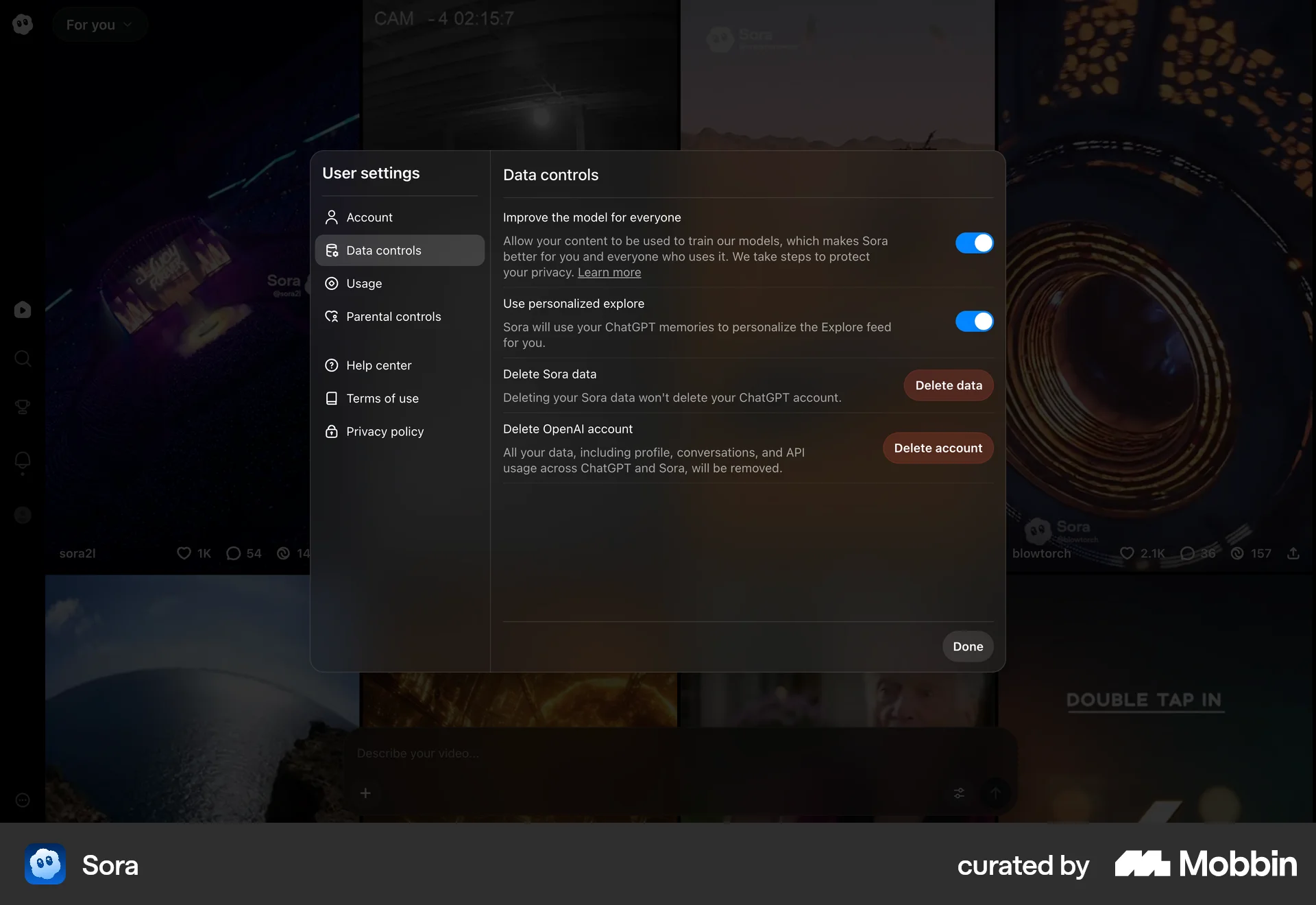 Sora Web screen containing Switch UI element