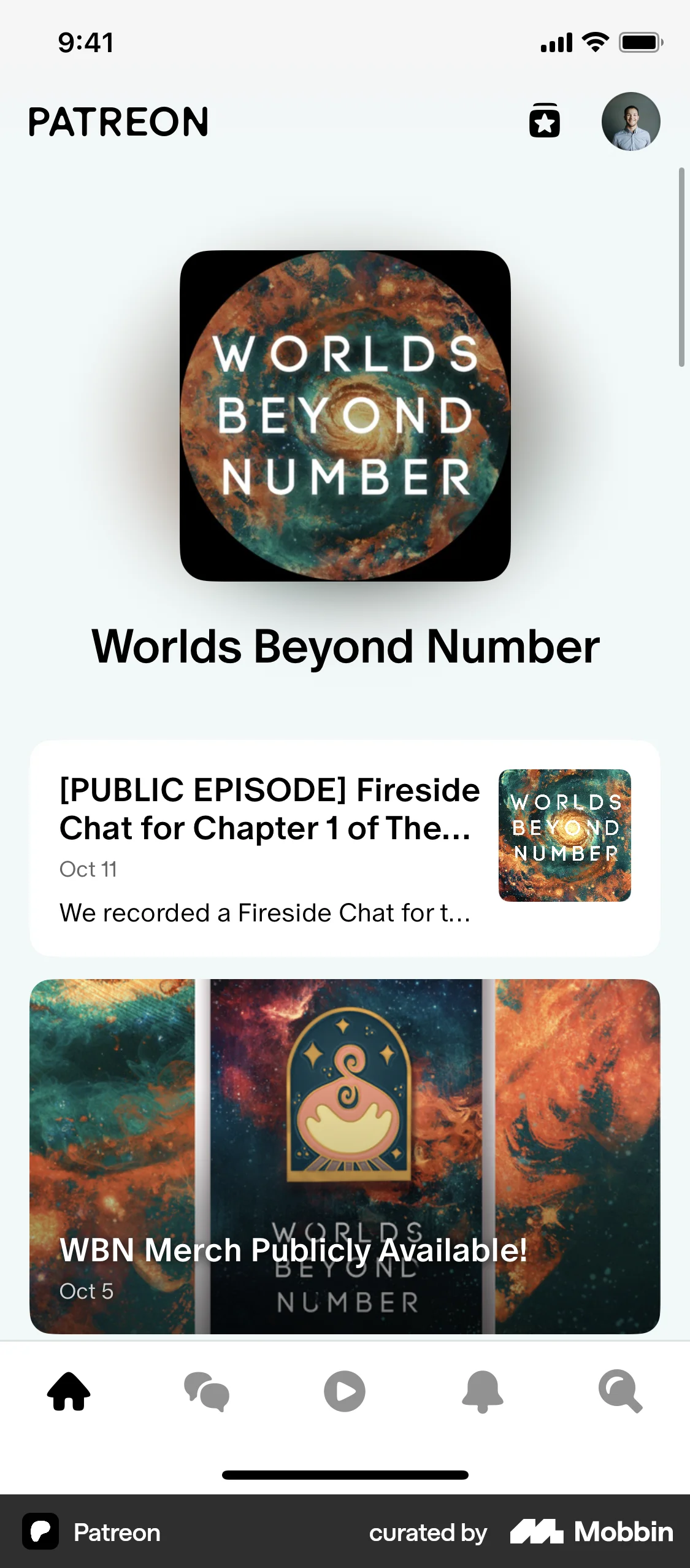 Patreon iOS screen containing Tab Bar UI element