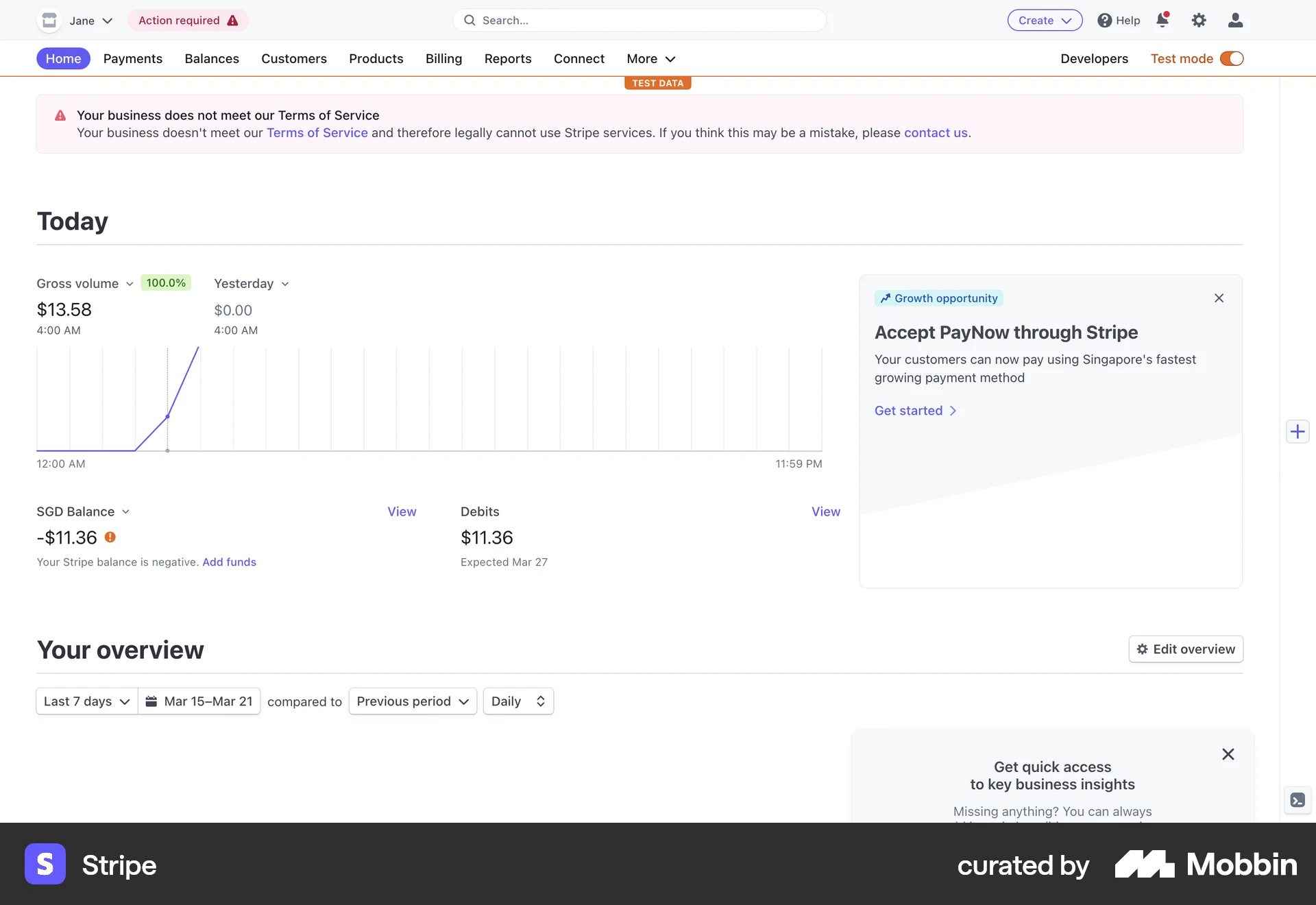 Stripe Web Home screen
