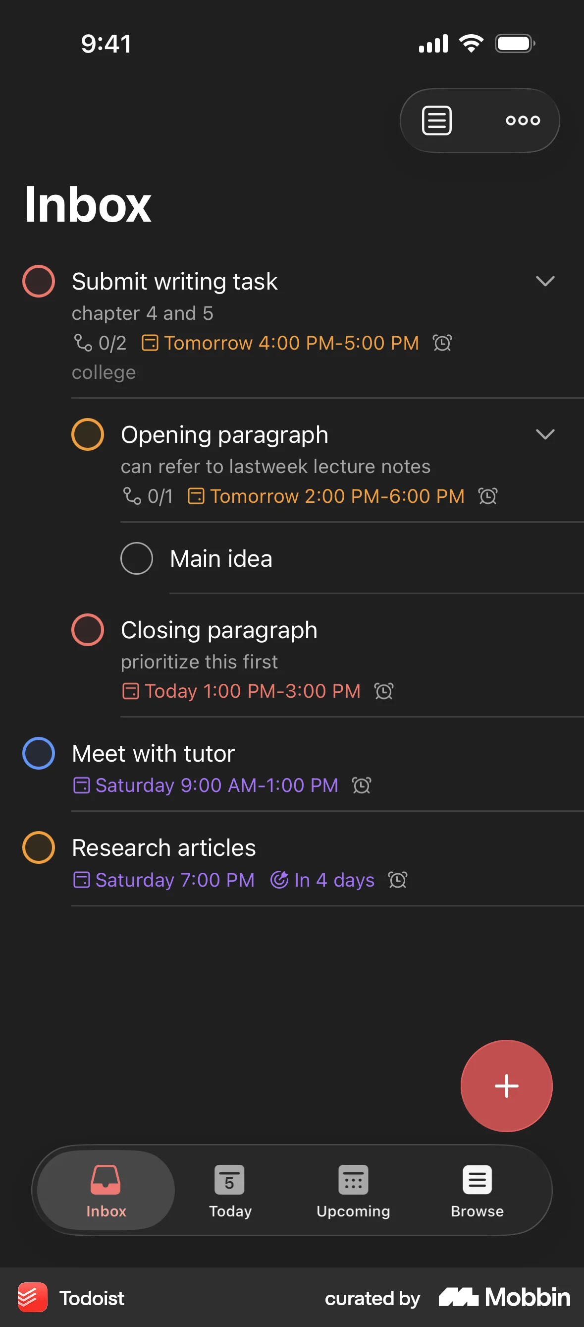 Todoist iOS Dark Mode screen
