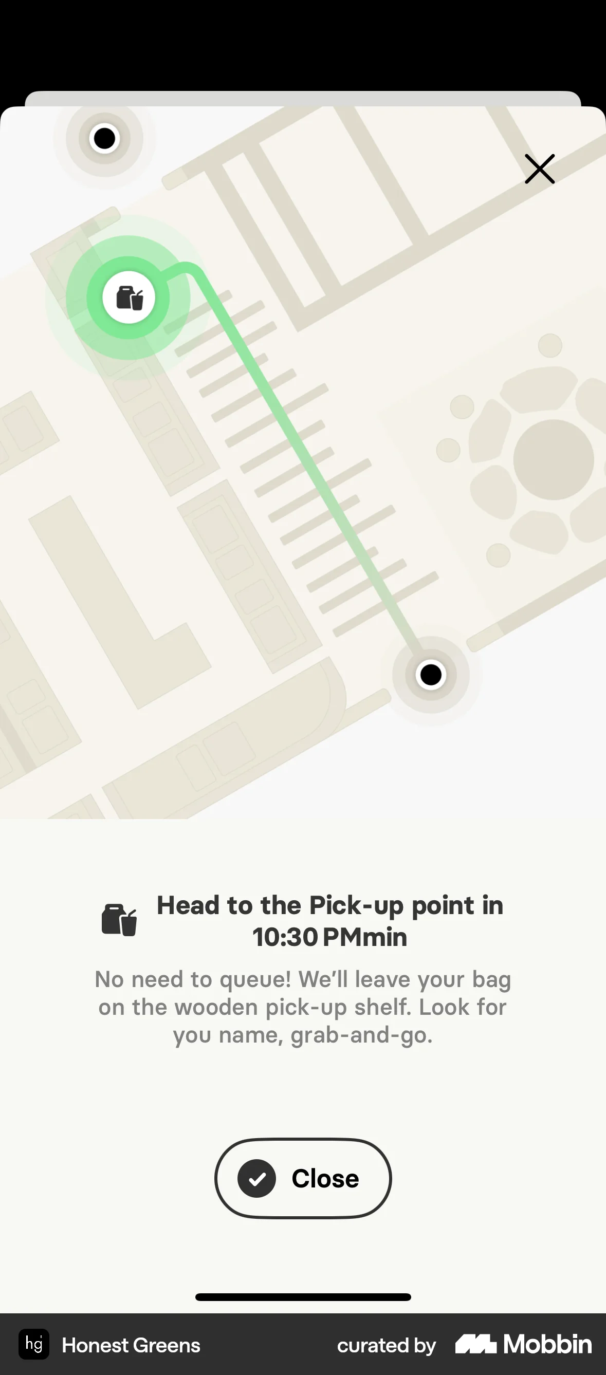 Honest Greens iOS Order Confirmation screen