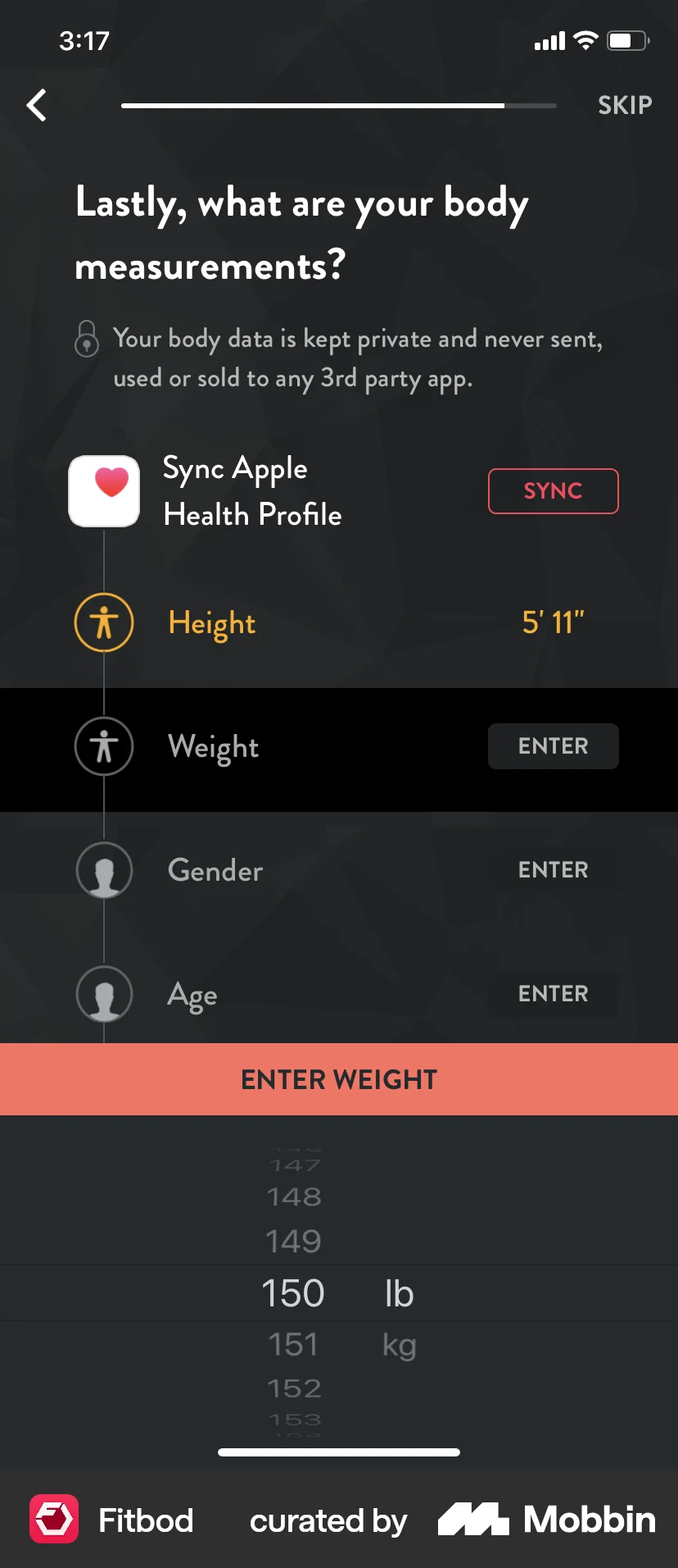 Fitbod iOS Account Setup screen