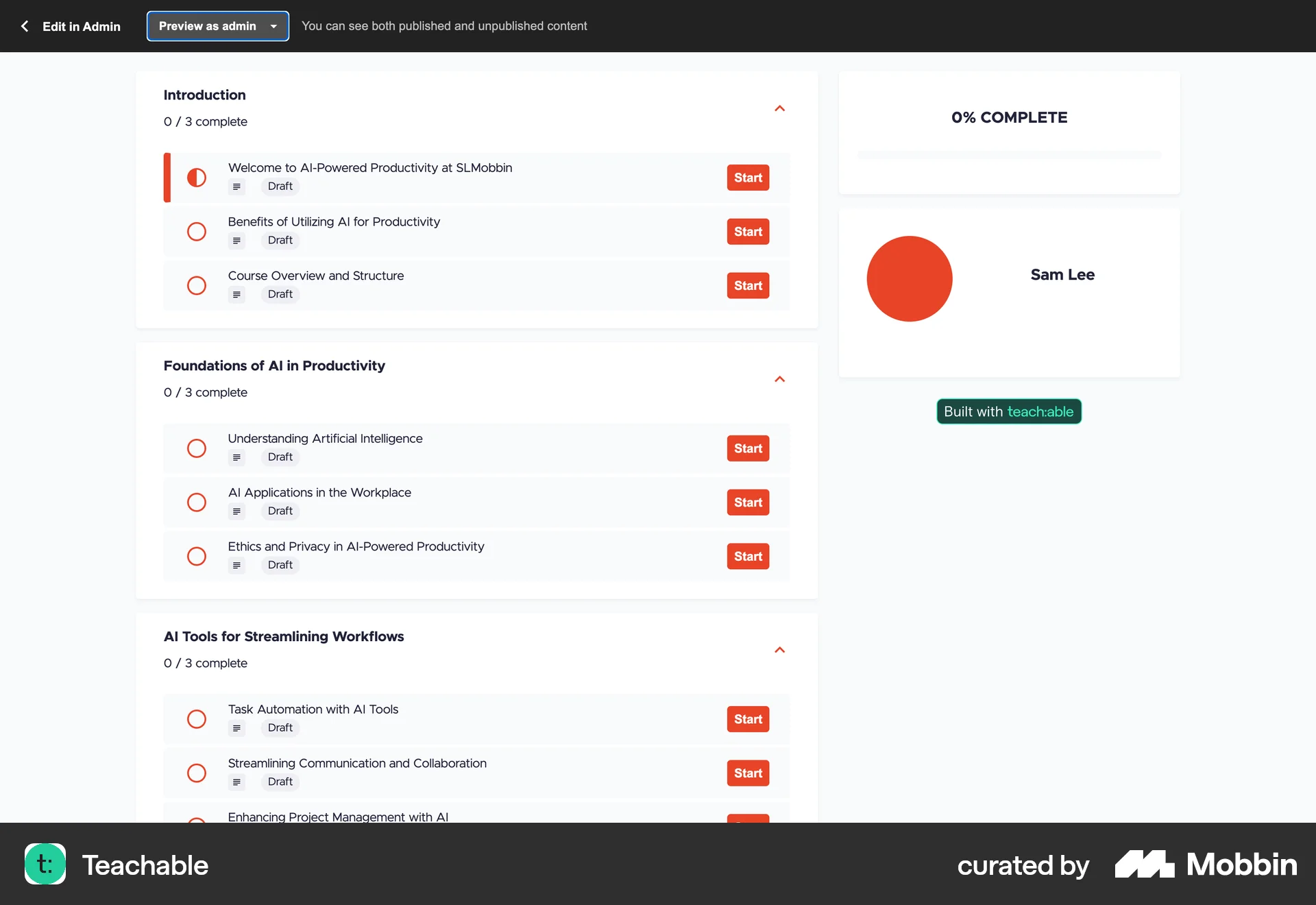 Teachable Web screen containing Accordion UI element