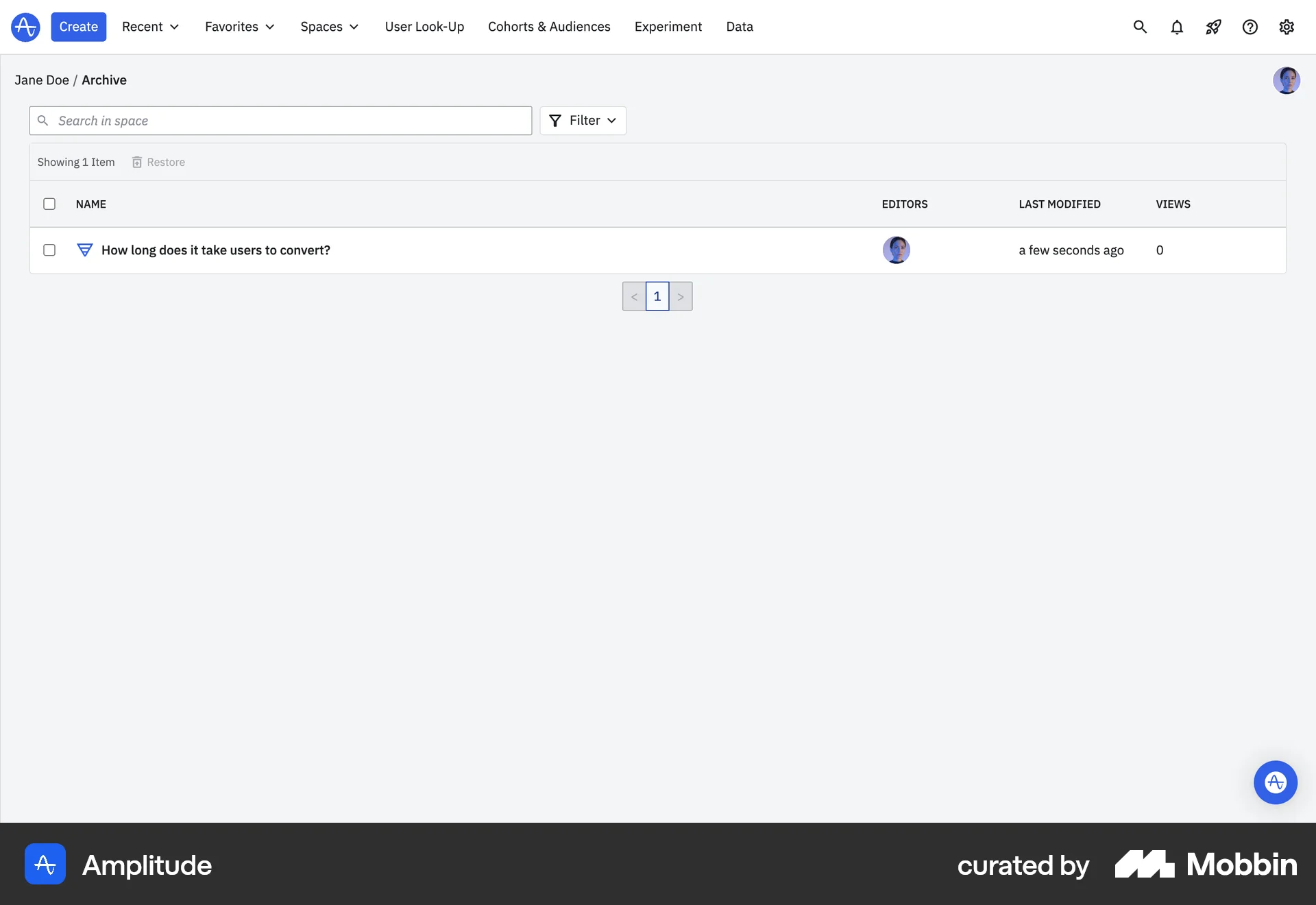 Amplitude Web Trash & Archive screen