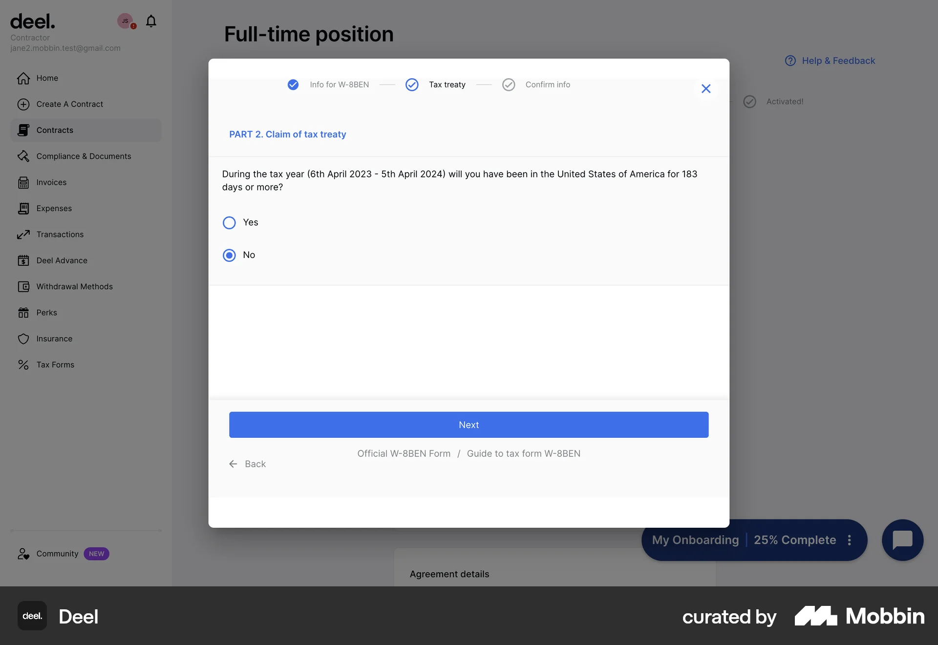 Deel Web Other Action screen