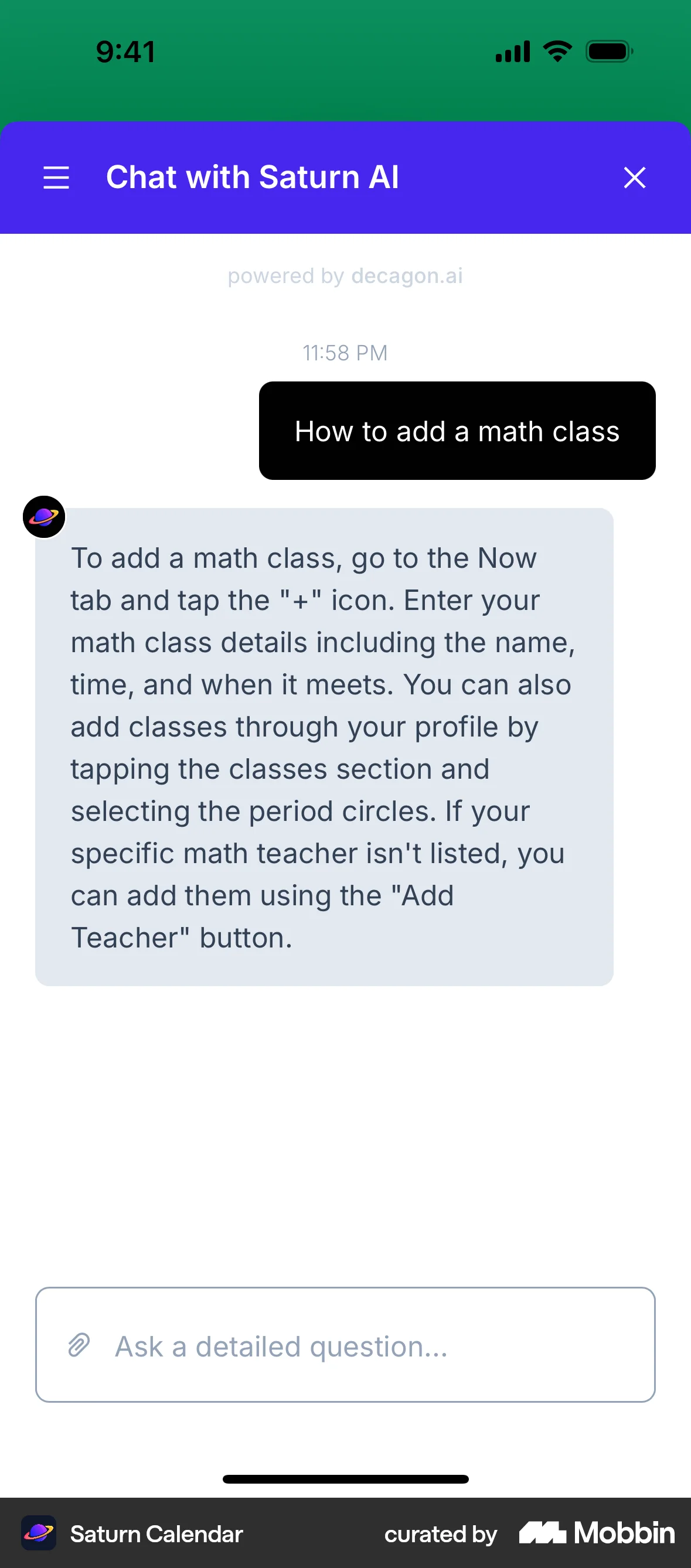 Saturn Calendar iOS Date & Time screen