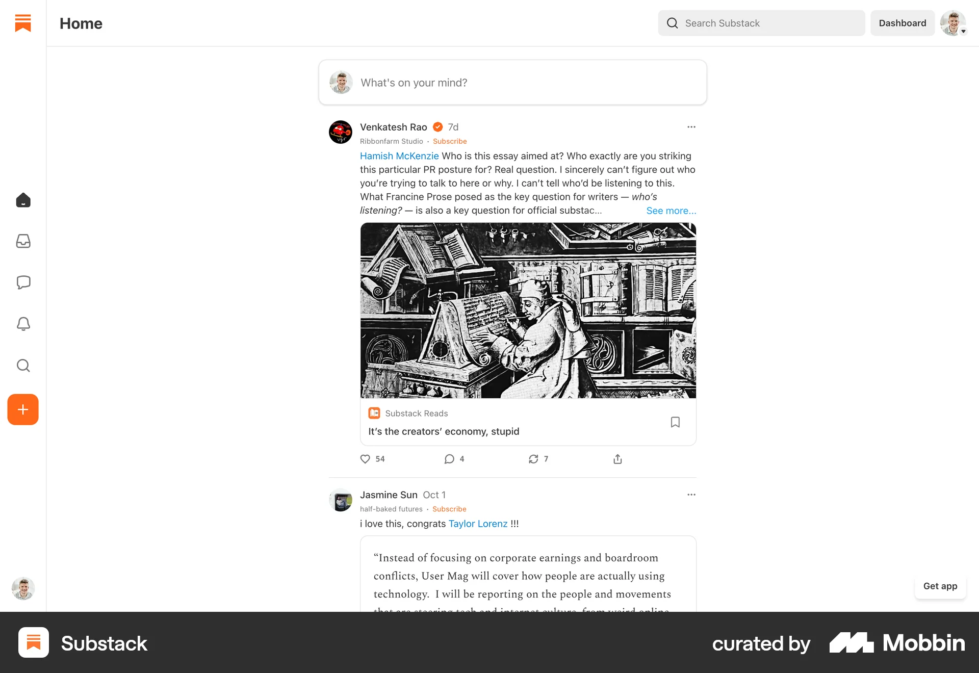 Substack Web Social Feed screen