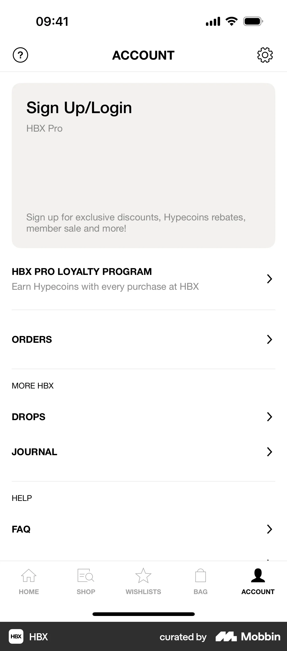 HBX iOS Welcome & Get Started screen