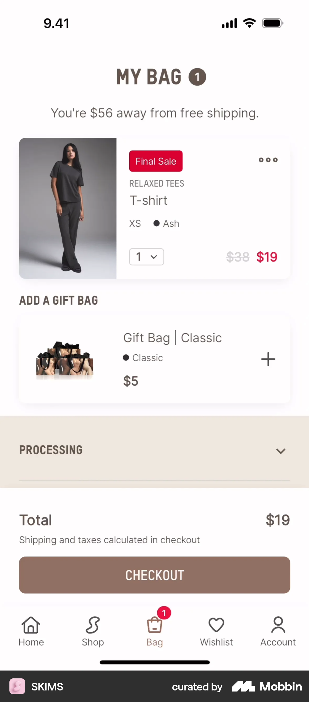 SKIMS iOS Mobile Shopping Cart screen