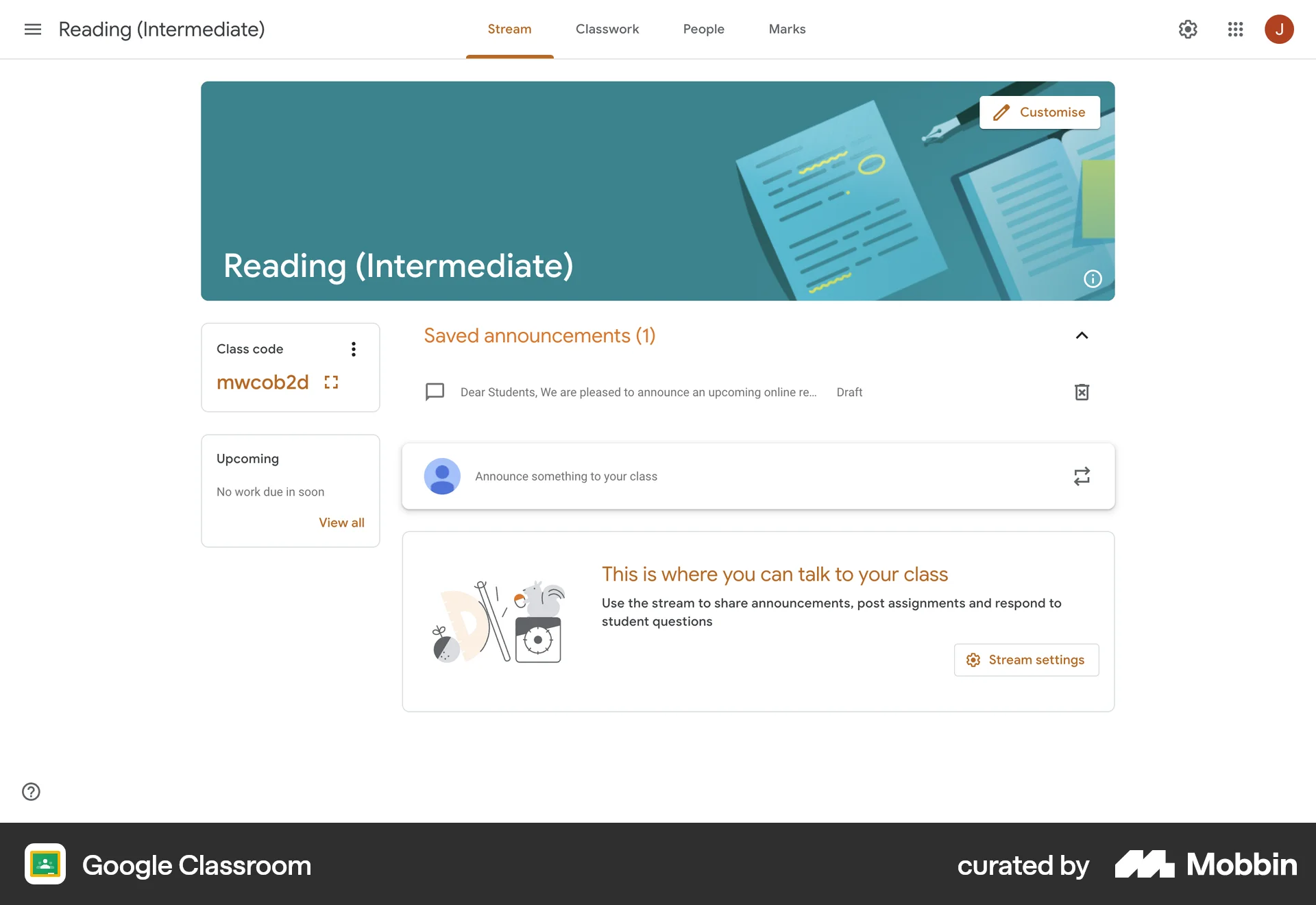 Google Classroom Web Save screen