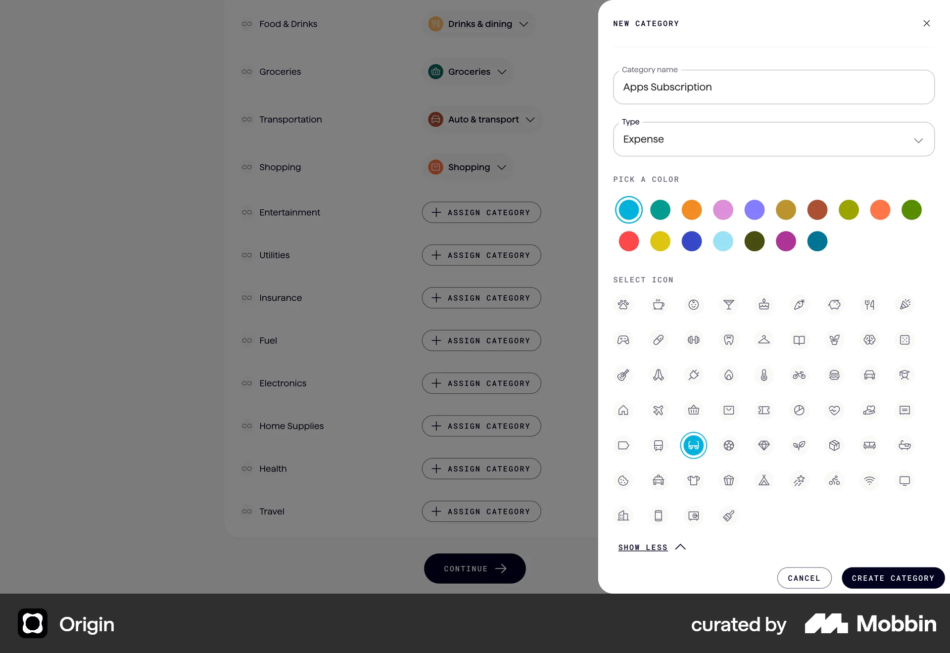 Origin Web screen containing Color Picker UI element