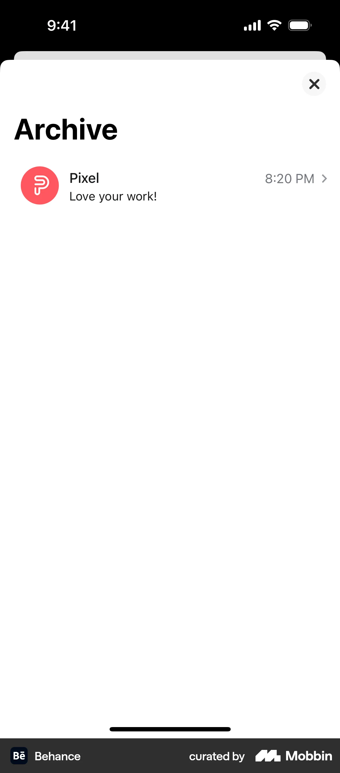 Behance iOS Trash & Archive screen