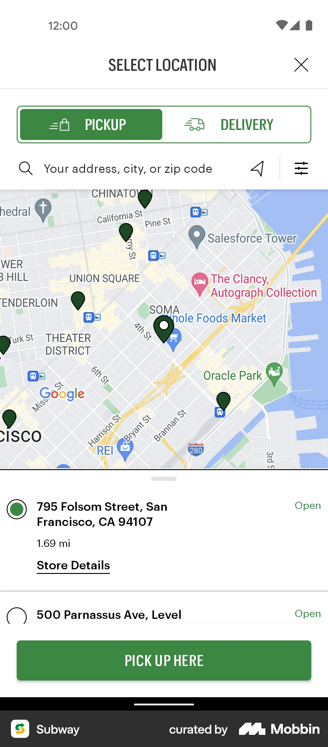 Subway Choose Subway Android Selecting location for pickup Flow | Mobbin