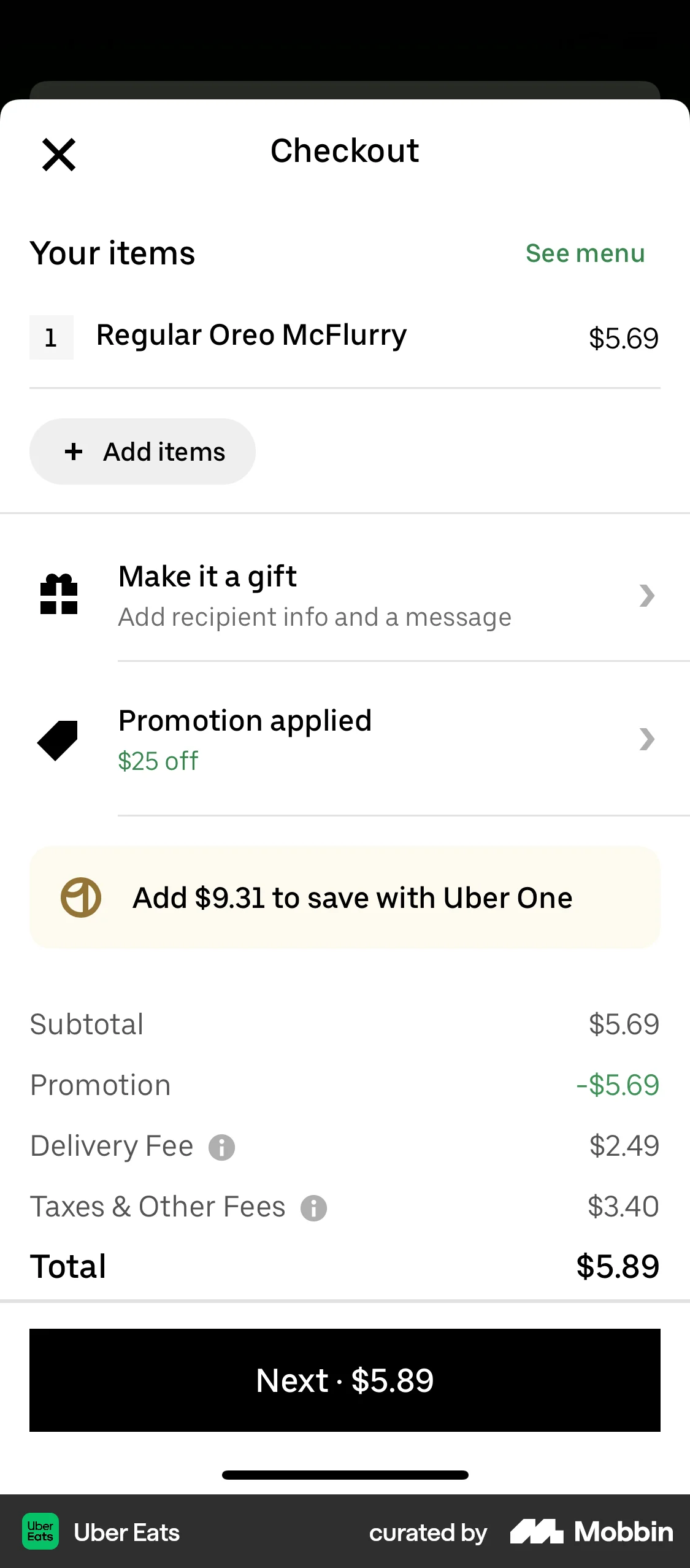 Uber Eats iOS Checkout screen