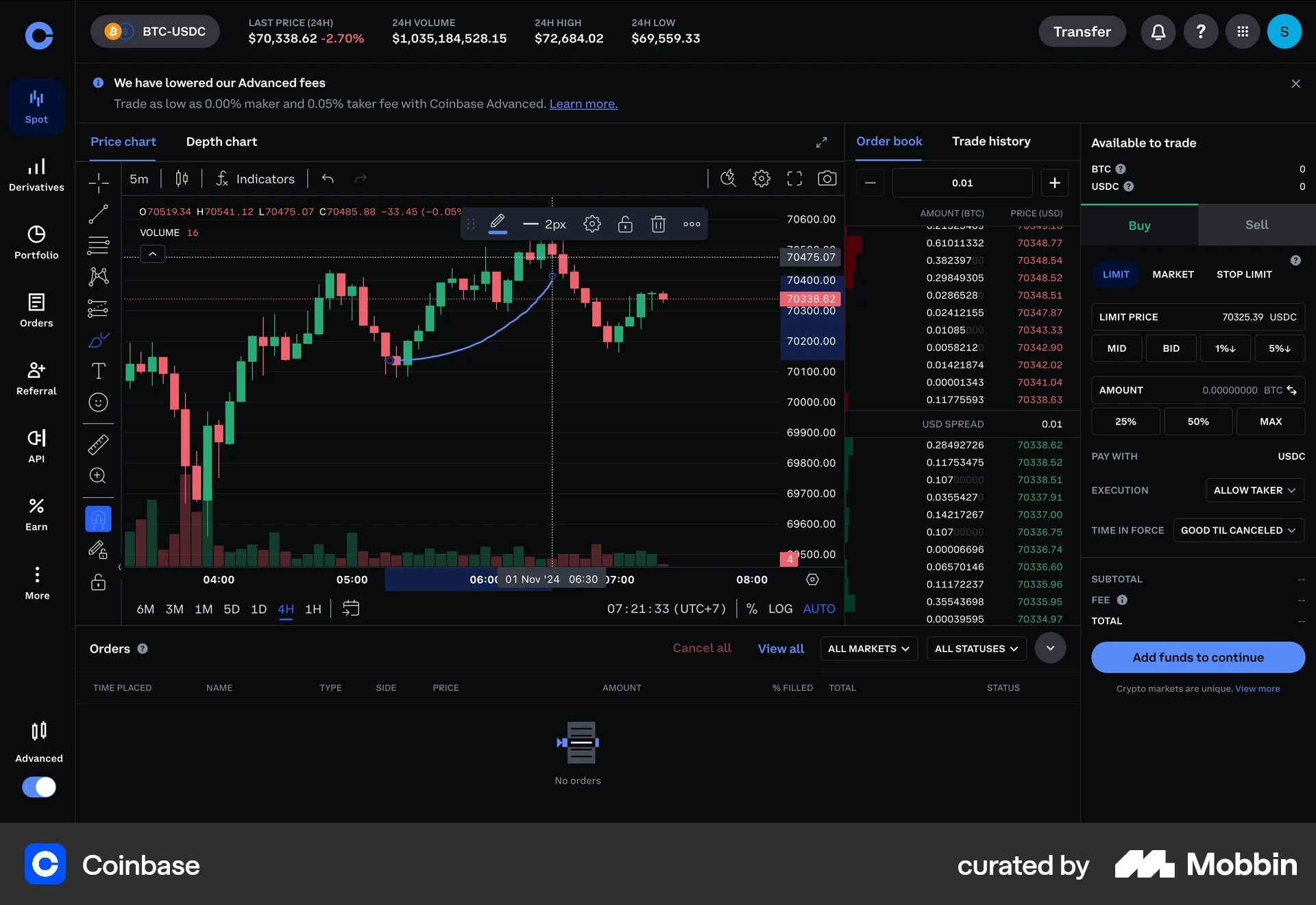 Coinbase Web Draw & Annotate screen
