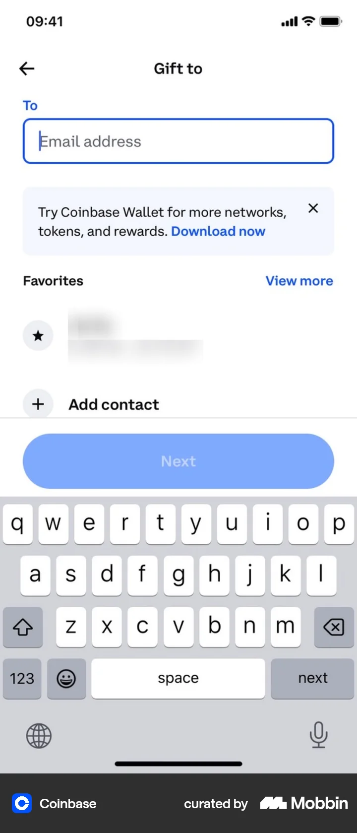 Coinbase Send Mobile Coinbase iOS Sending gift Flow | Mobbin