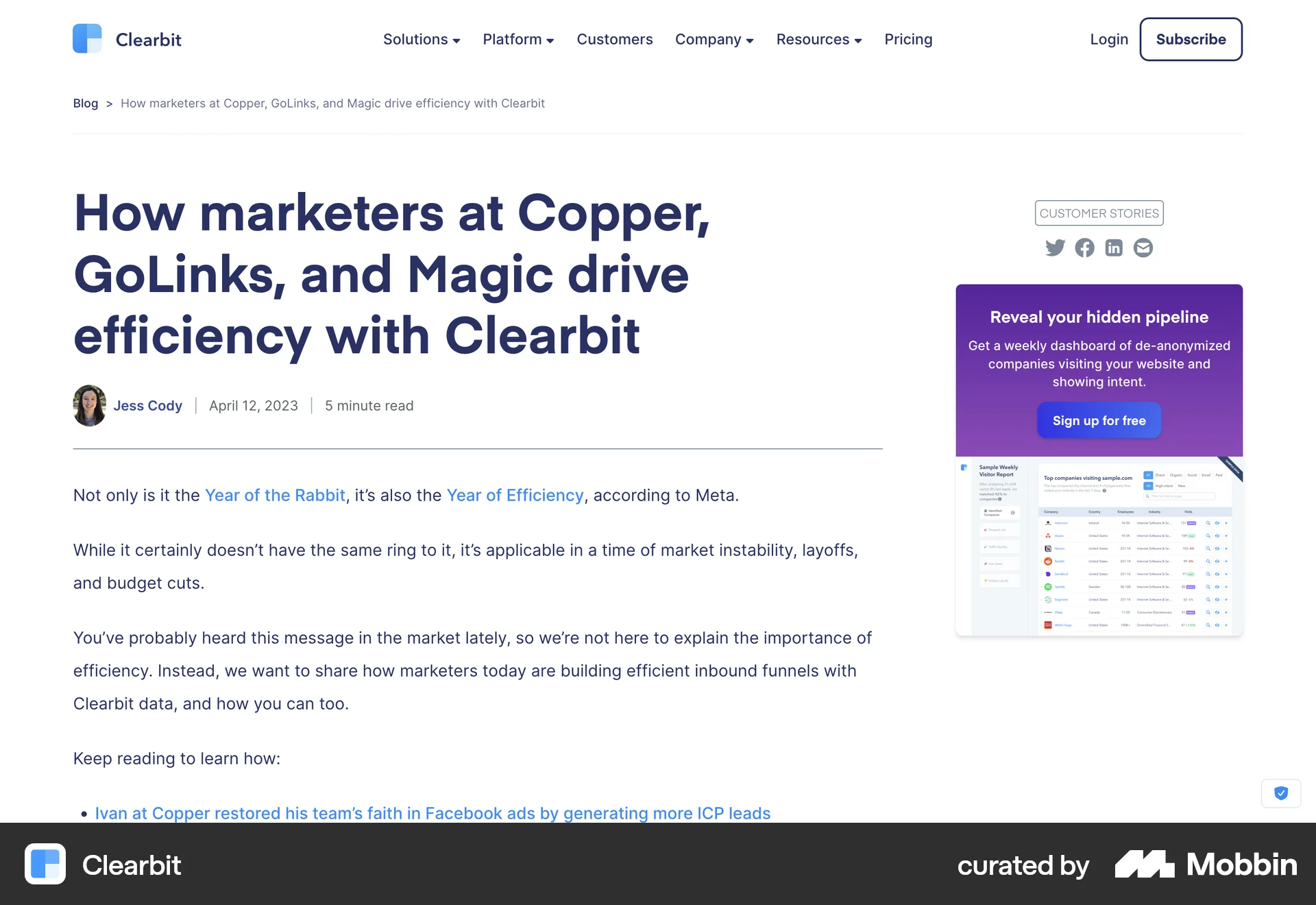 Clearbit Web Article Detail screen