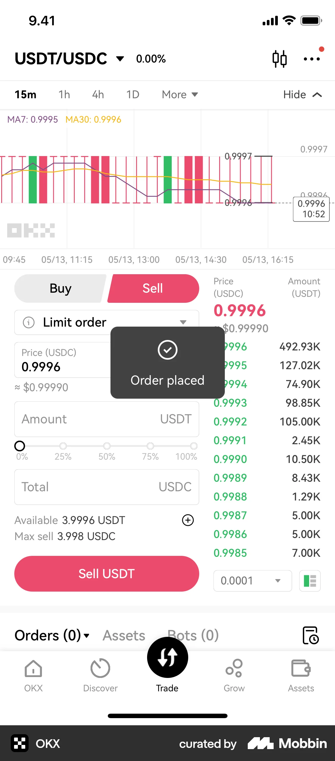 OKX iOS screen containing Toast UI element