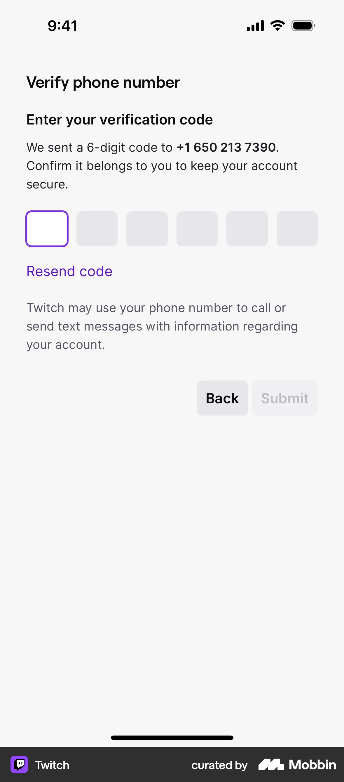 Twitch iOS Verification screen