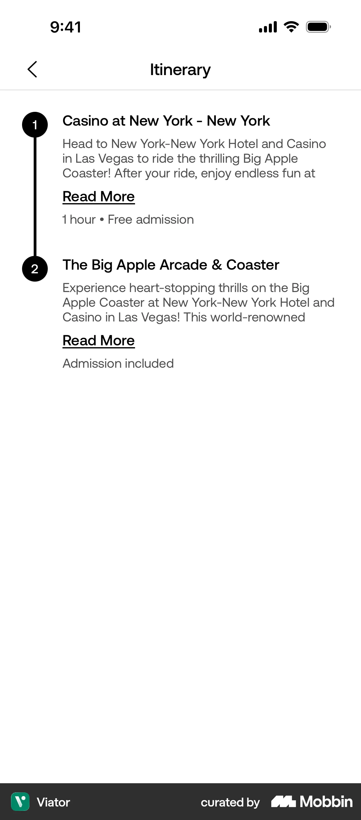 Viator iOS Timeline & History screen