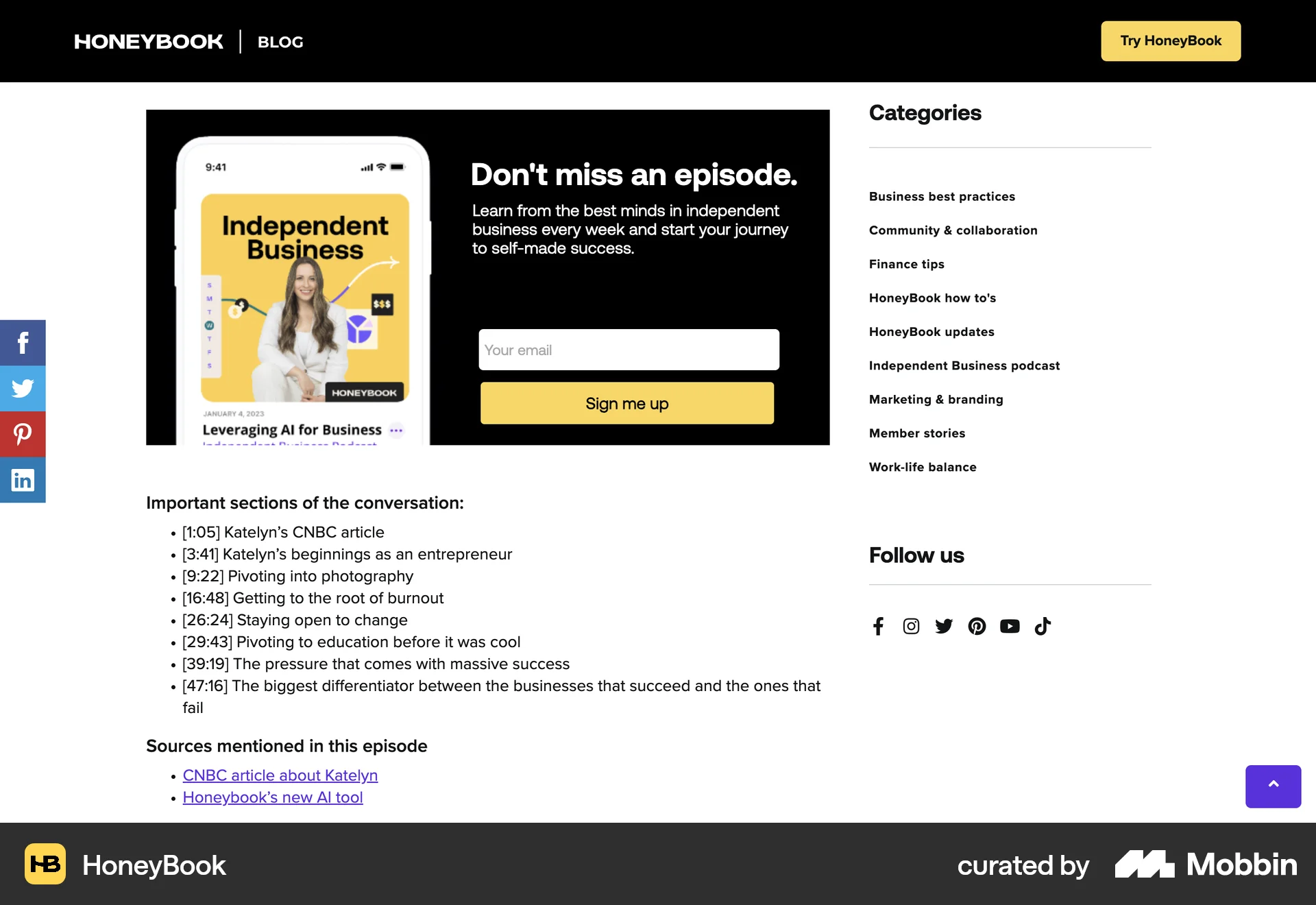 HoneyBook Web Song & Podcast Detail screen
