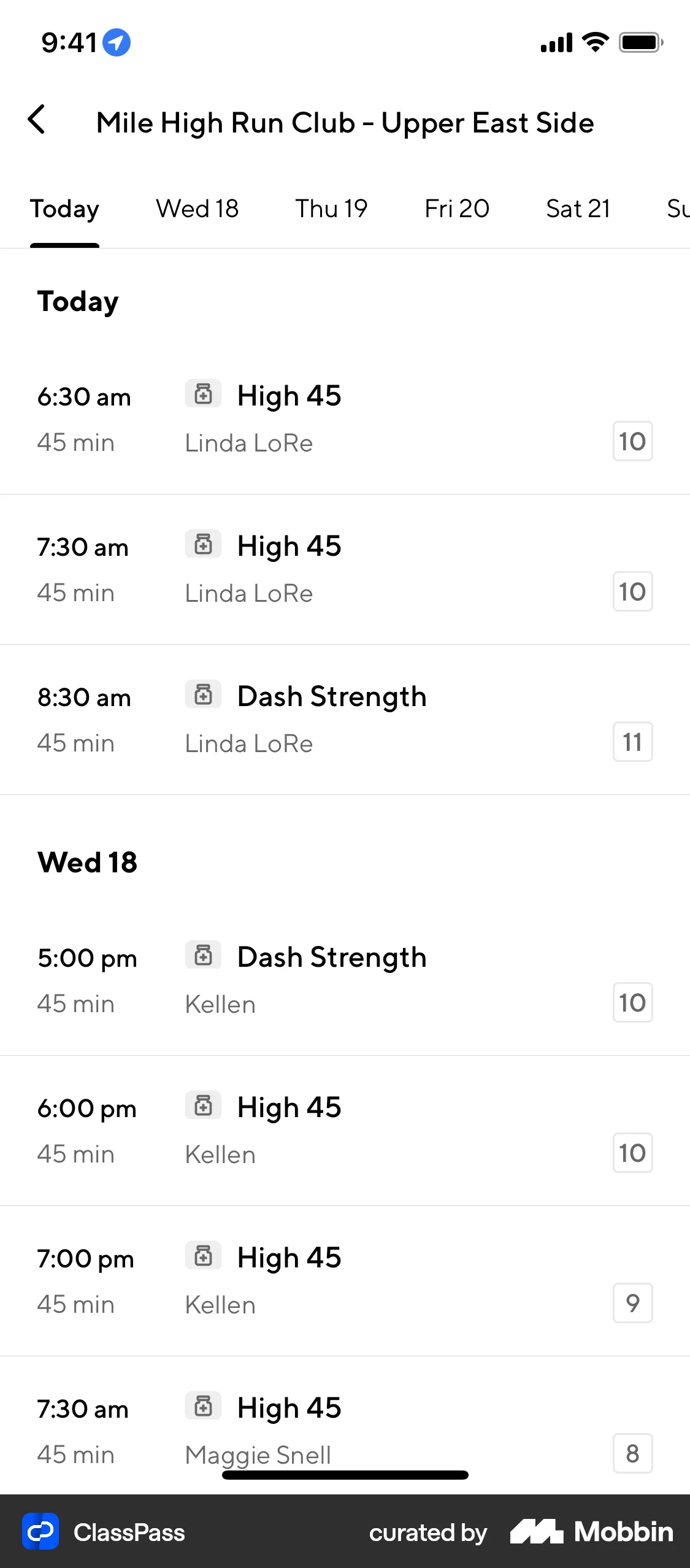 ClassPass iOS screen containing Divider UI element